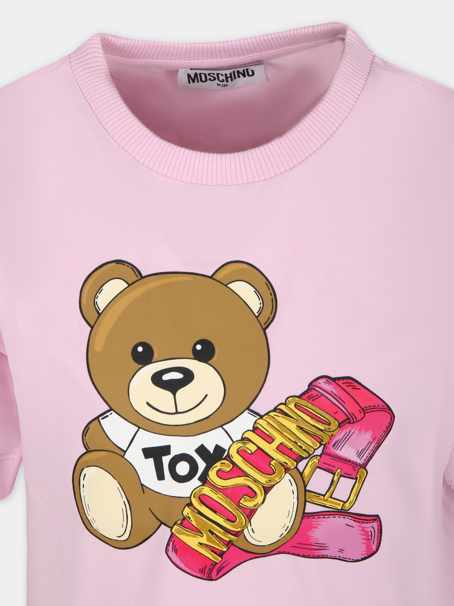 Maxi t-shirt rosa per bambina con Teddy Bear e logo,Moschino Kids,H3M02T LBA11 51684