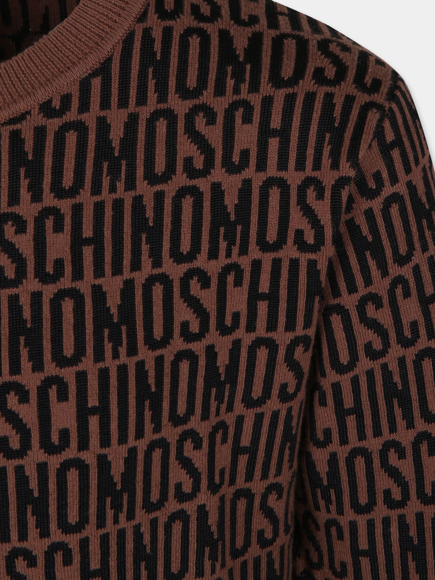 Maglione marrone per bambini con logo,Moschino Kids,HTW00J LHE58 86196