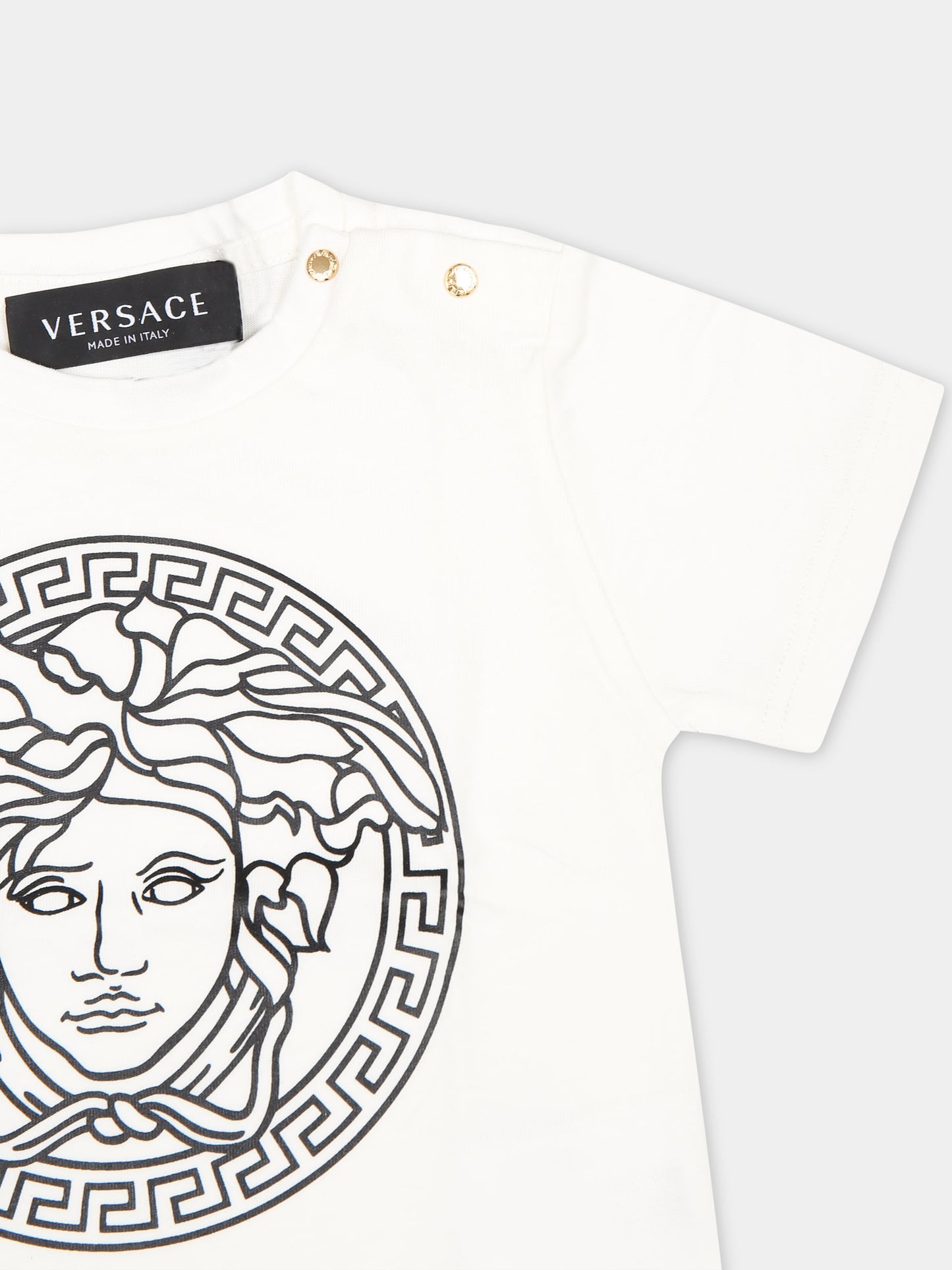 T-shirt bianca per neonati con stampa Medusa,Versace,1000102 1A04767 2W020