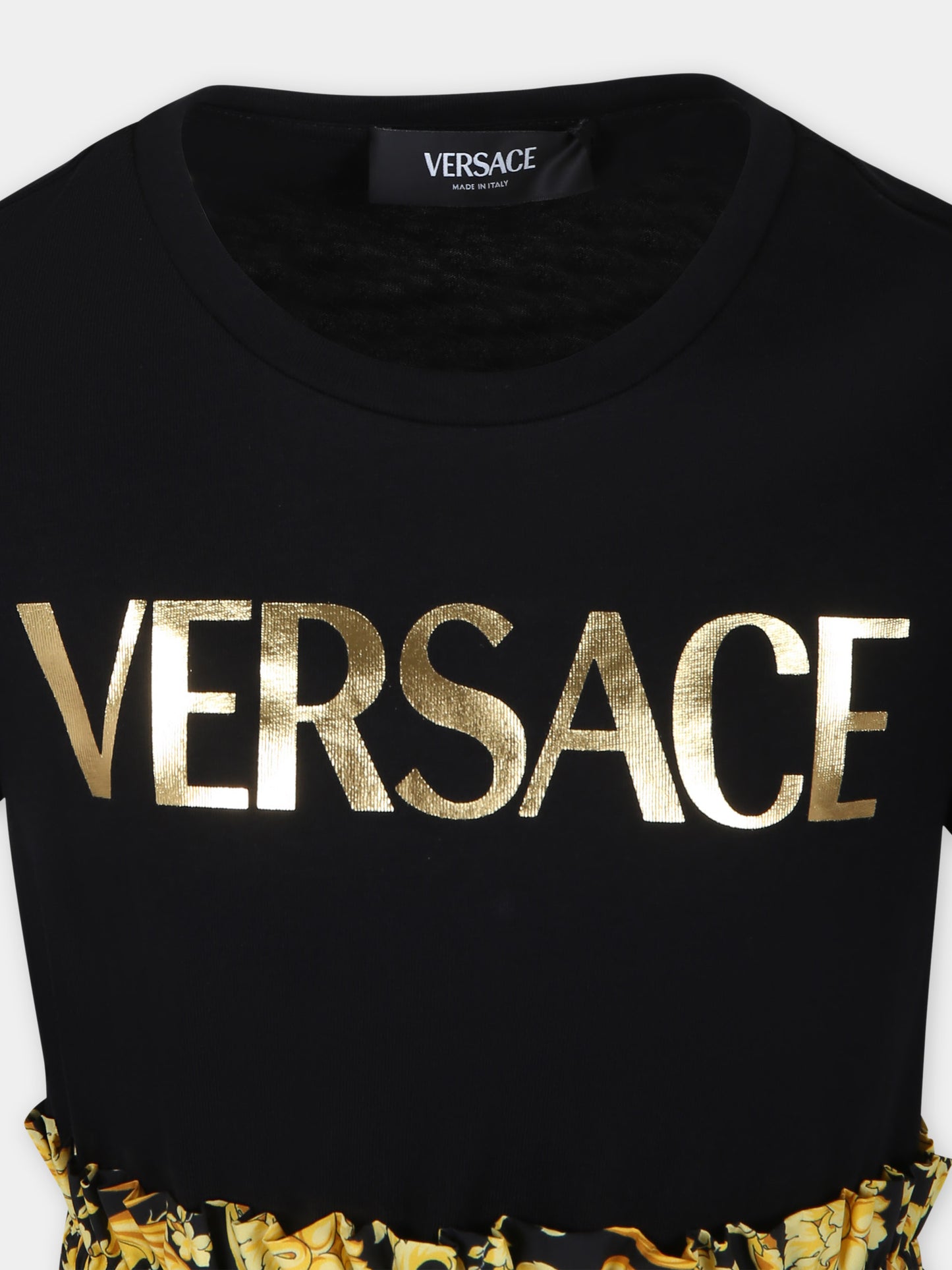 Vestito nero per bambina con logo Versace e stampa barocco,Versace,1000327 1A10104 2B130