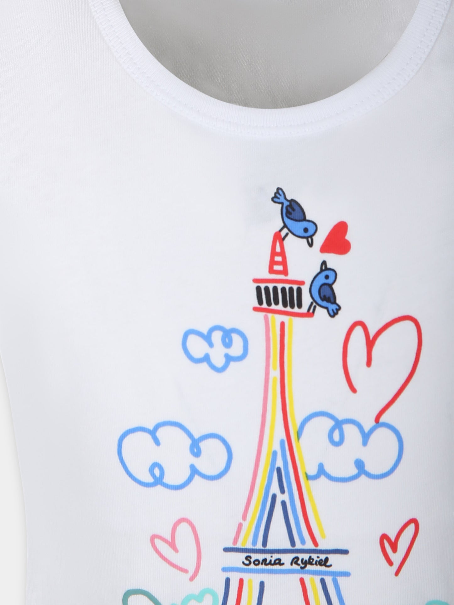 T-shirt bianca per bambina con stampa Tour Eiffel,Sonia Rykiel Paris,A15014 N79