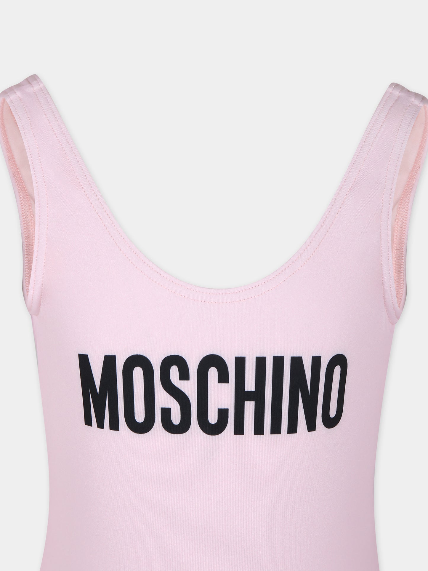 Costume intero rosa per bambina con logo,Moschino Kids,HDL00T LKA00 50209