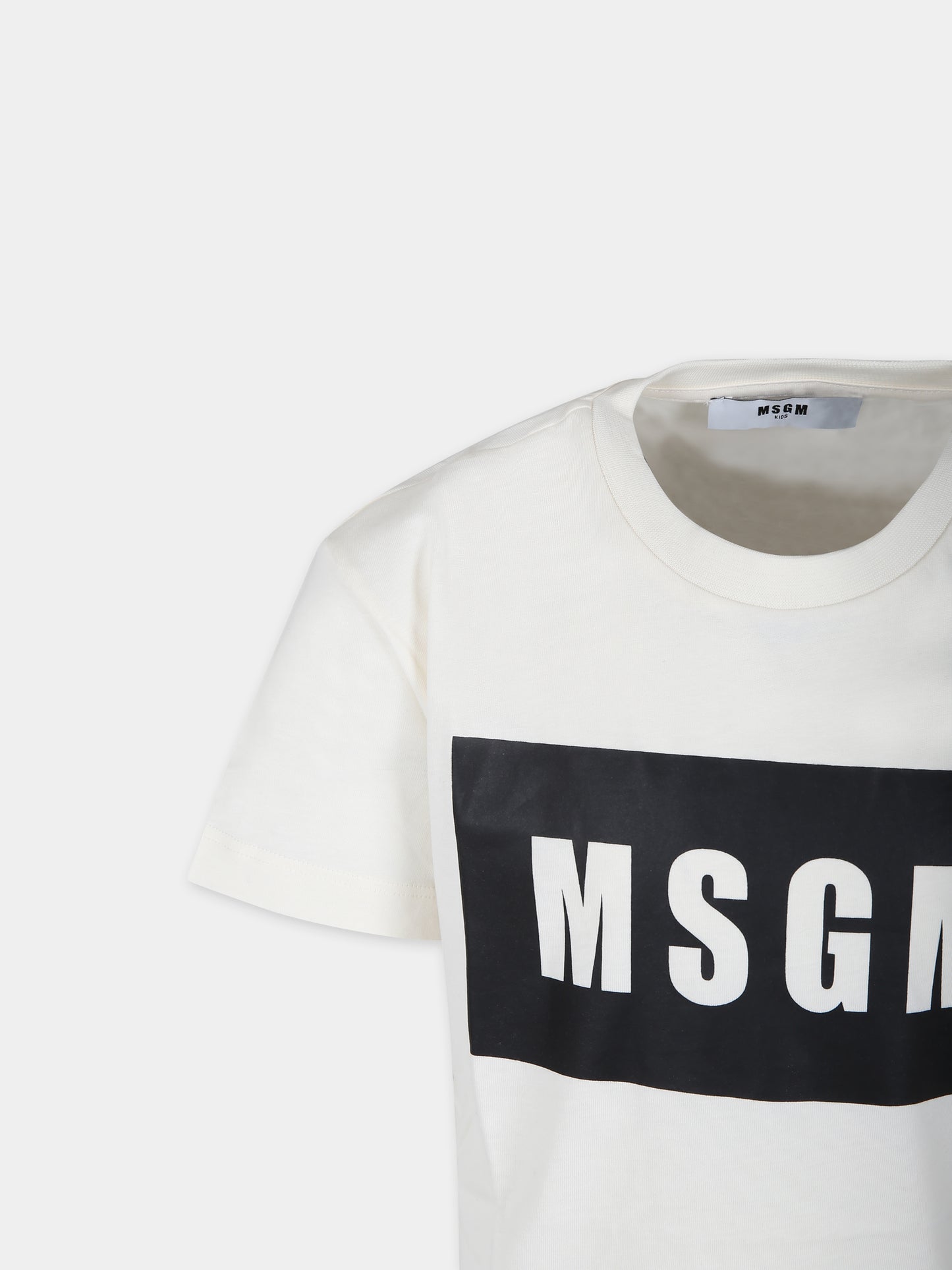 T-shirt avorio per bambini con logo,Msgm Kids,S4MSJUTH010 013