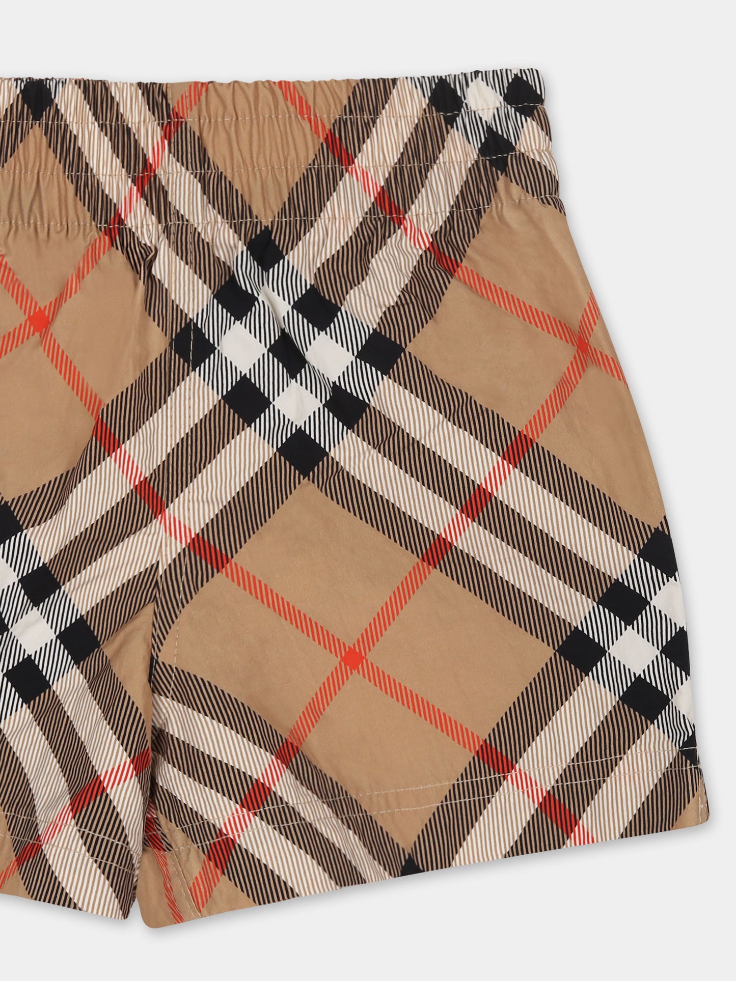 Beige swim shorts for baby boy with vintage check