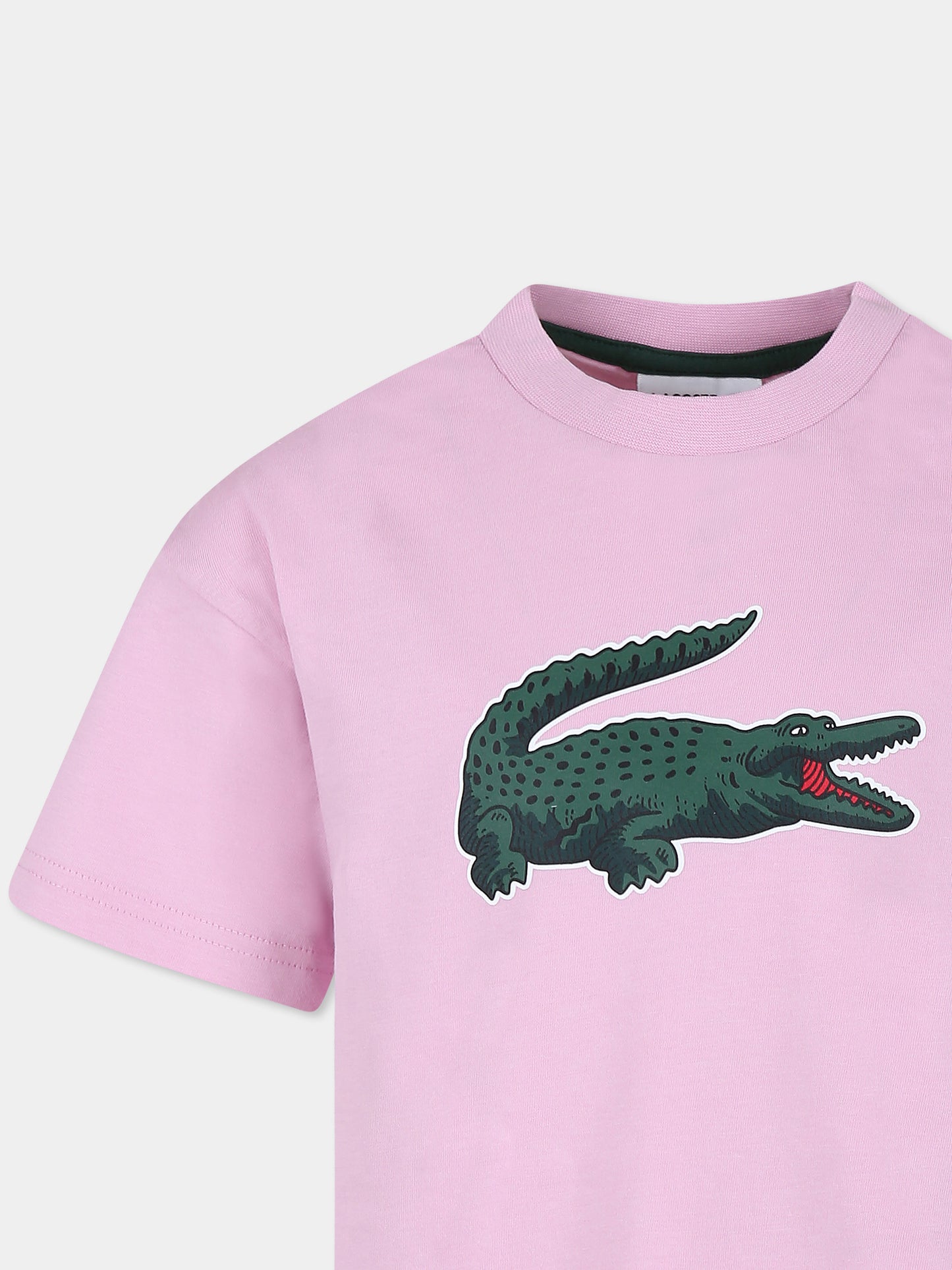 T-shirt rosa per bambino con coccodrillo,Lacoste,TJ1207 IXV