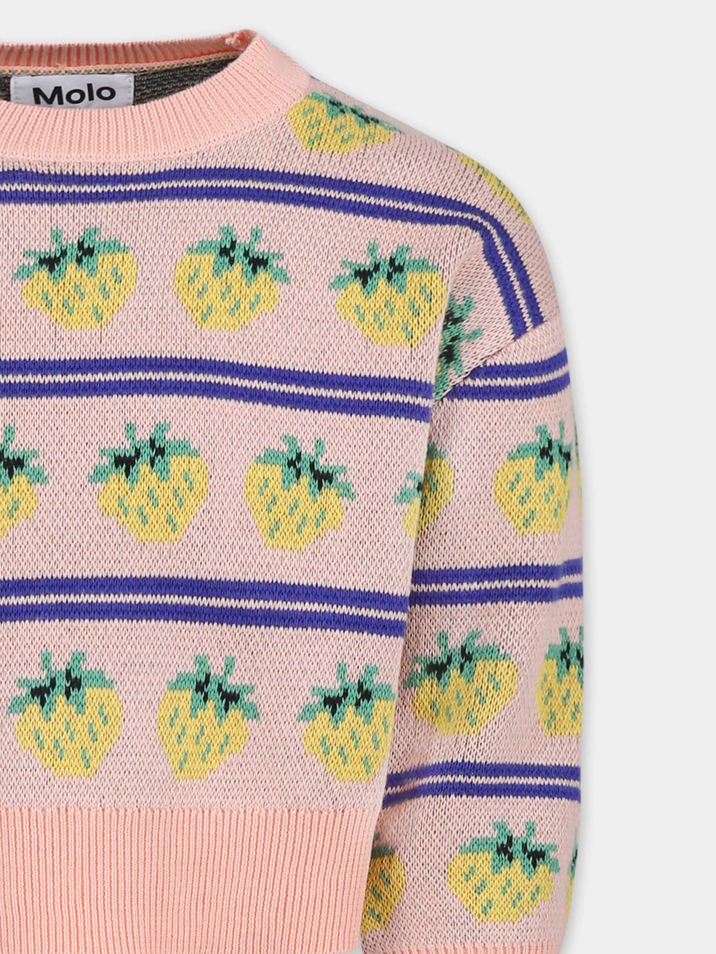 Pink crop sweater for girl with strawberries