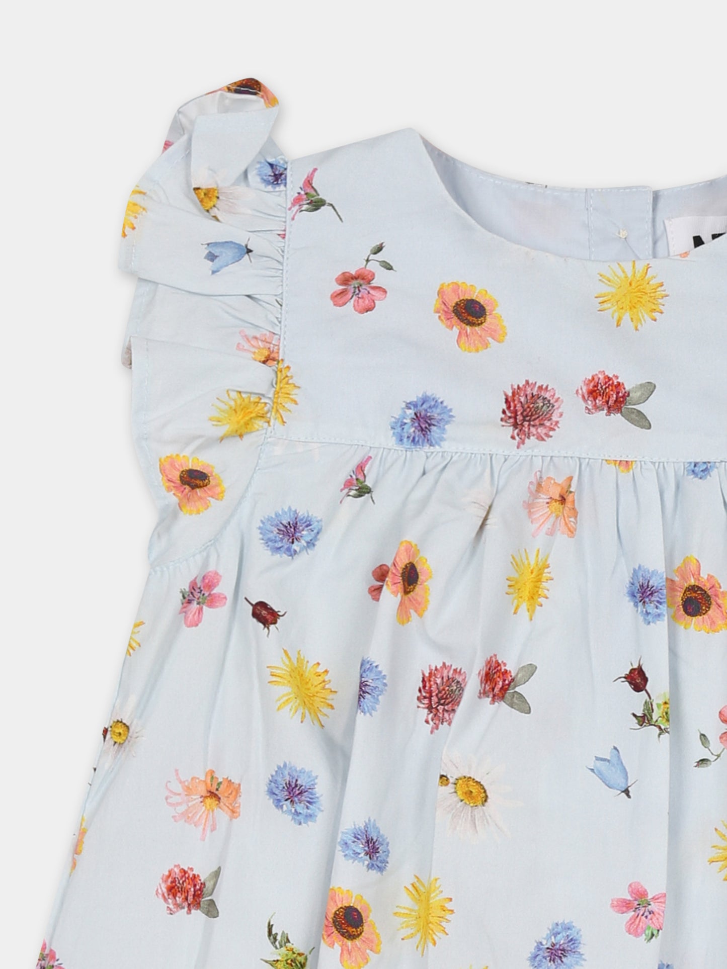 Vestito Cacao celeste per neonata con fiori all over,Molo,4S25E112 9280