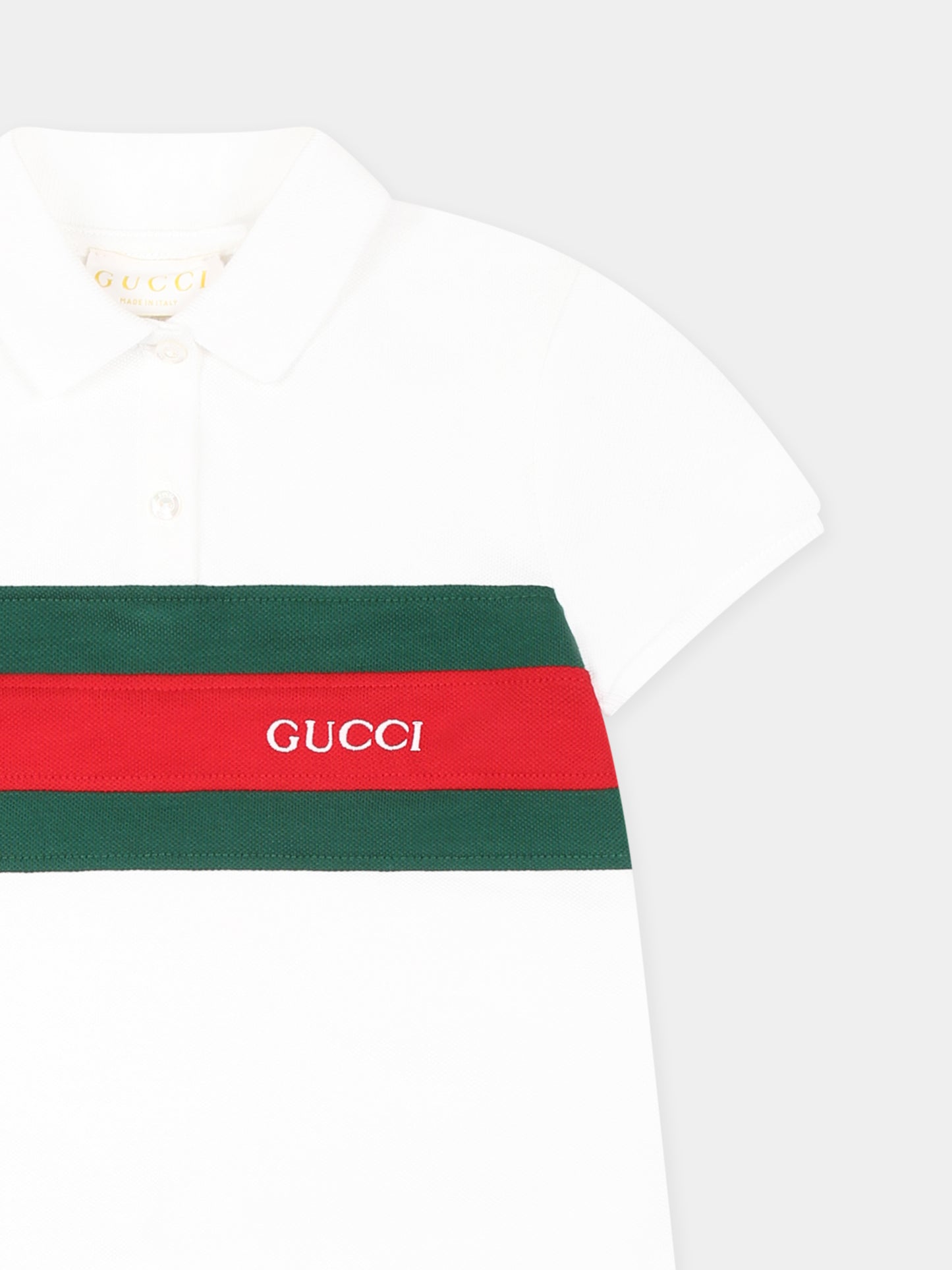 Vestito bianco per neonata con dettaglio Web,Gucci Kids,808694 XJGZ1 9250