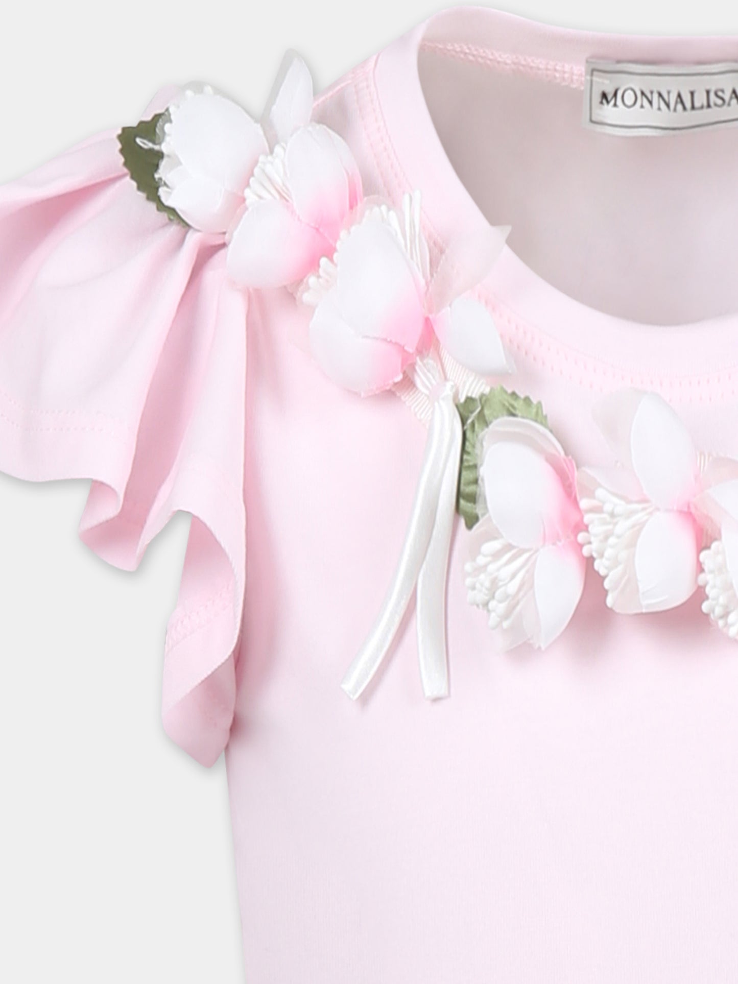 T-shirt rosa per bamibna con fiori di pesco,Monnalisa,11E613 5202 0090