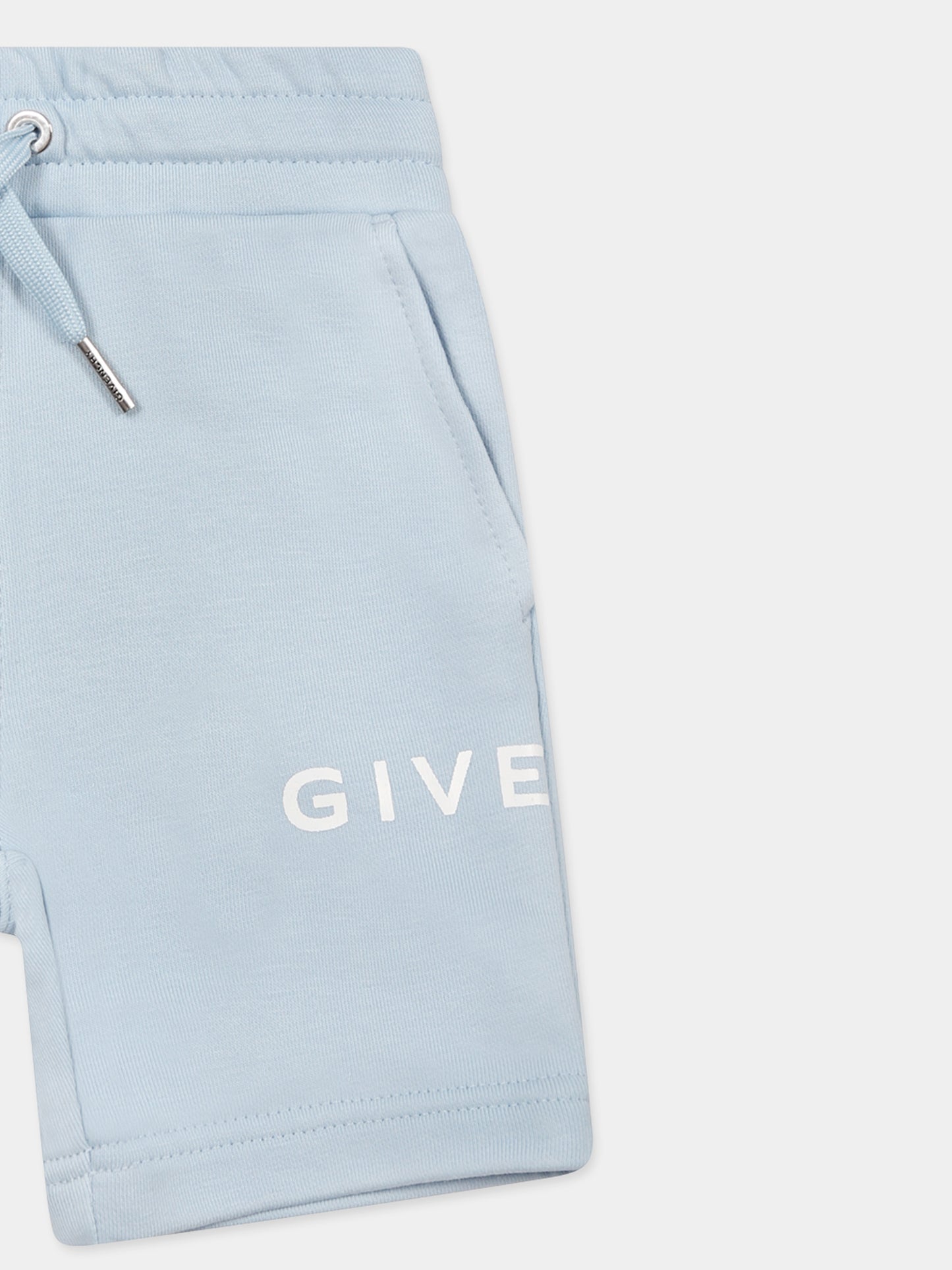 Light blue shorts for baby boy with logo