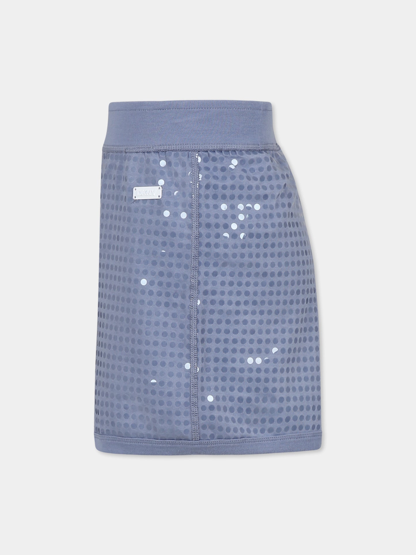 Shorts celesti per bambina con paillettes e logo,Dkny,D62271 896