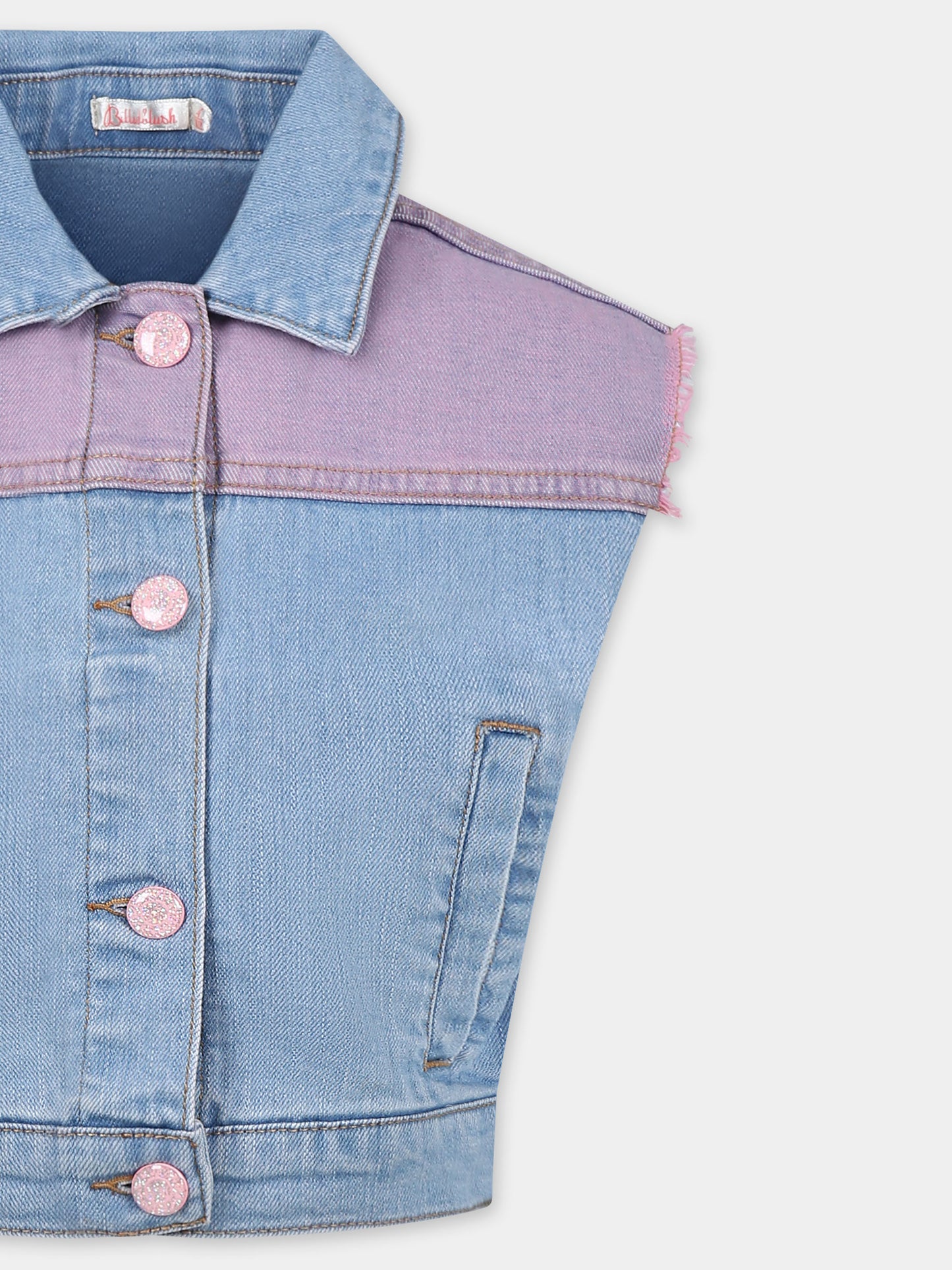 Gilet denim per bambina con scritta,Billieblush,U21069 Z13