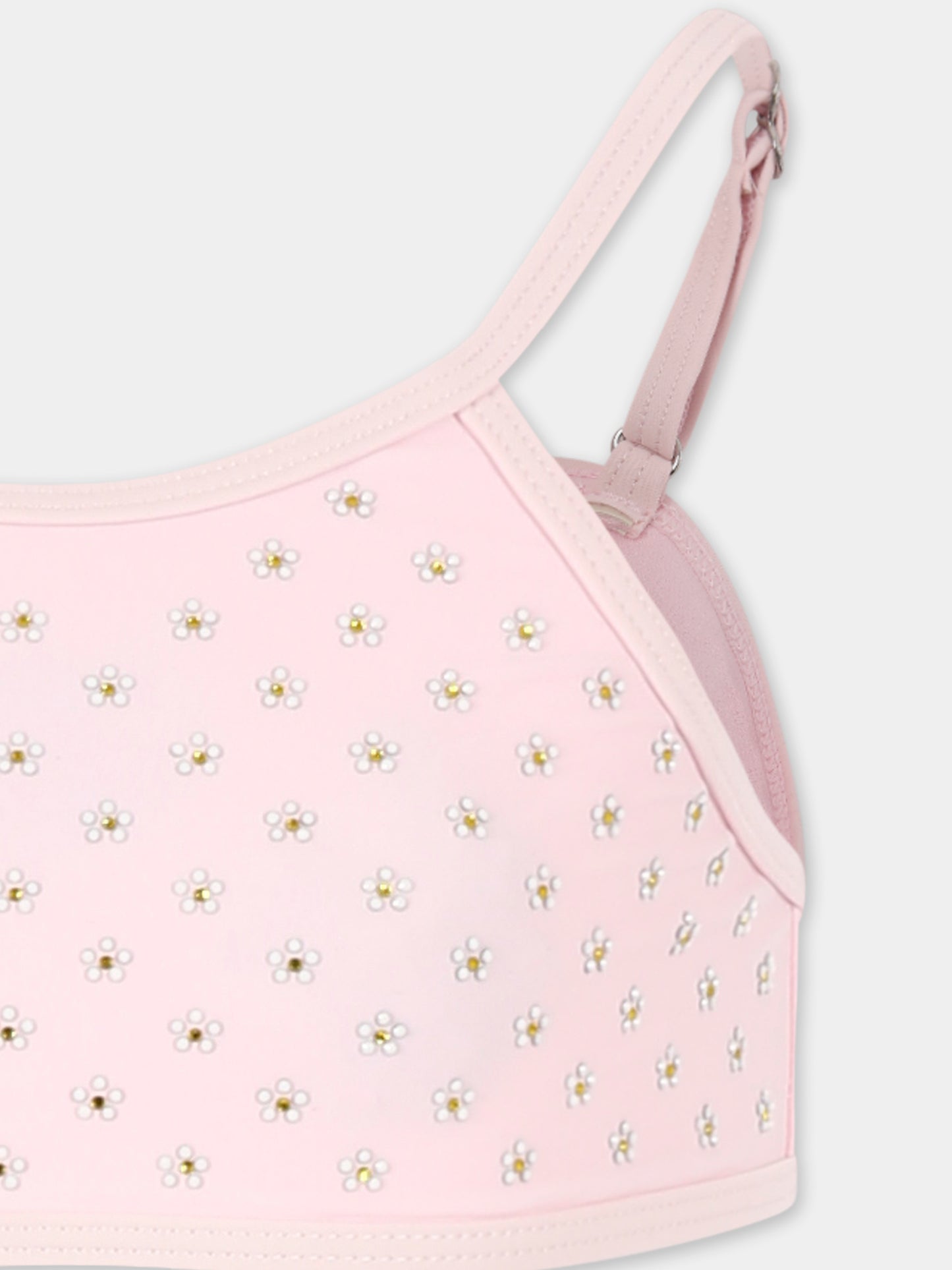 Pink bikini for girl with flowers