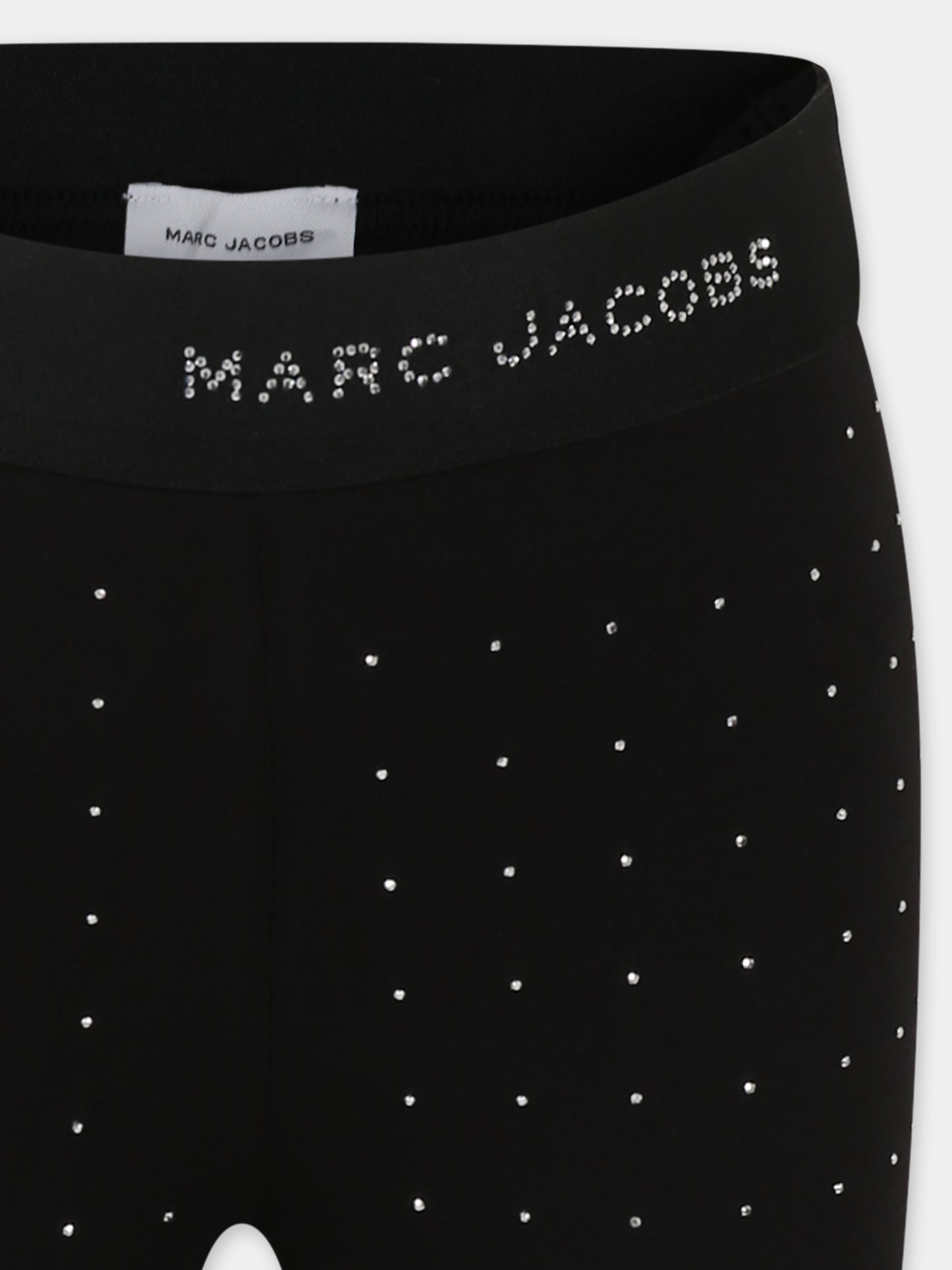 Leggings neri per bambina con logo e strass,Marc Jacobs,W60473 09B