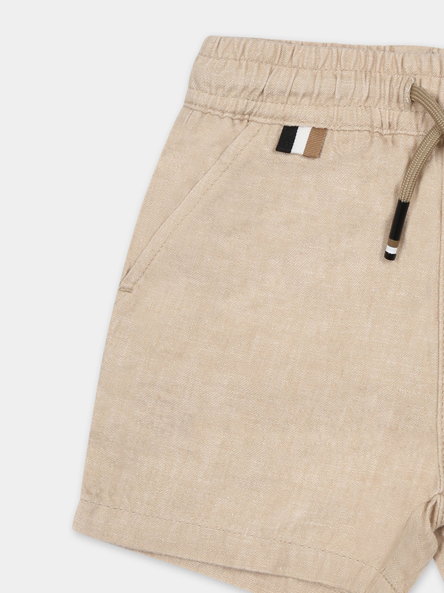 Beige shorts for baby boy with logo