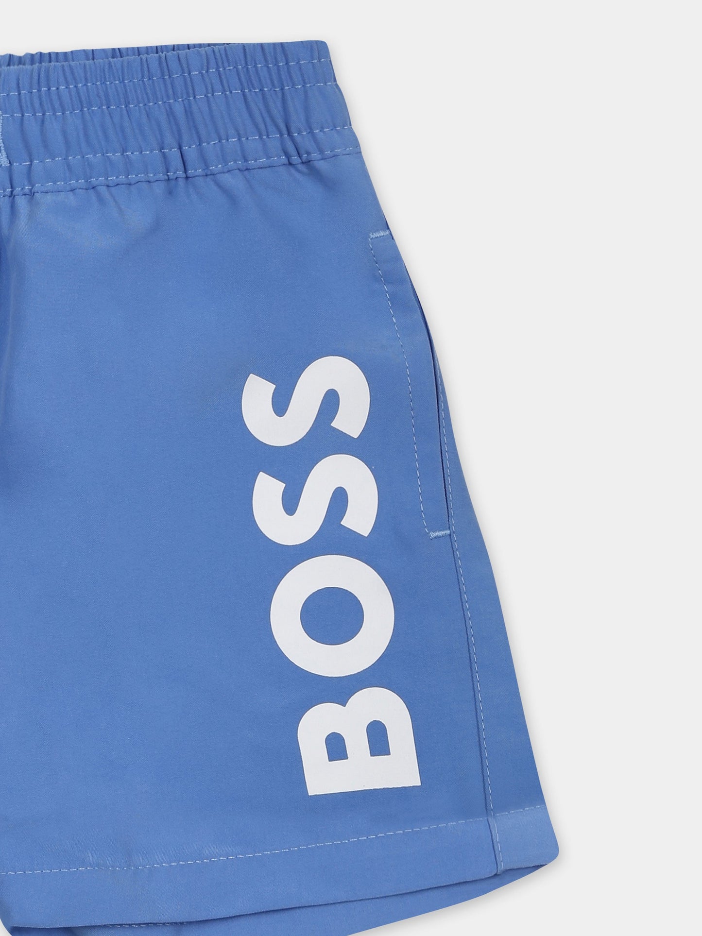 Light blue swim shorts for baby boy with logo