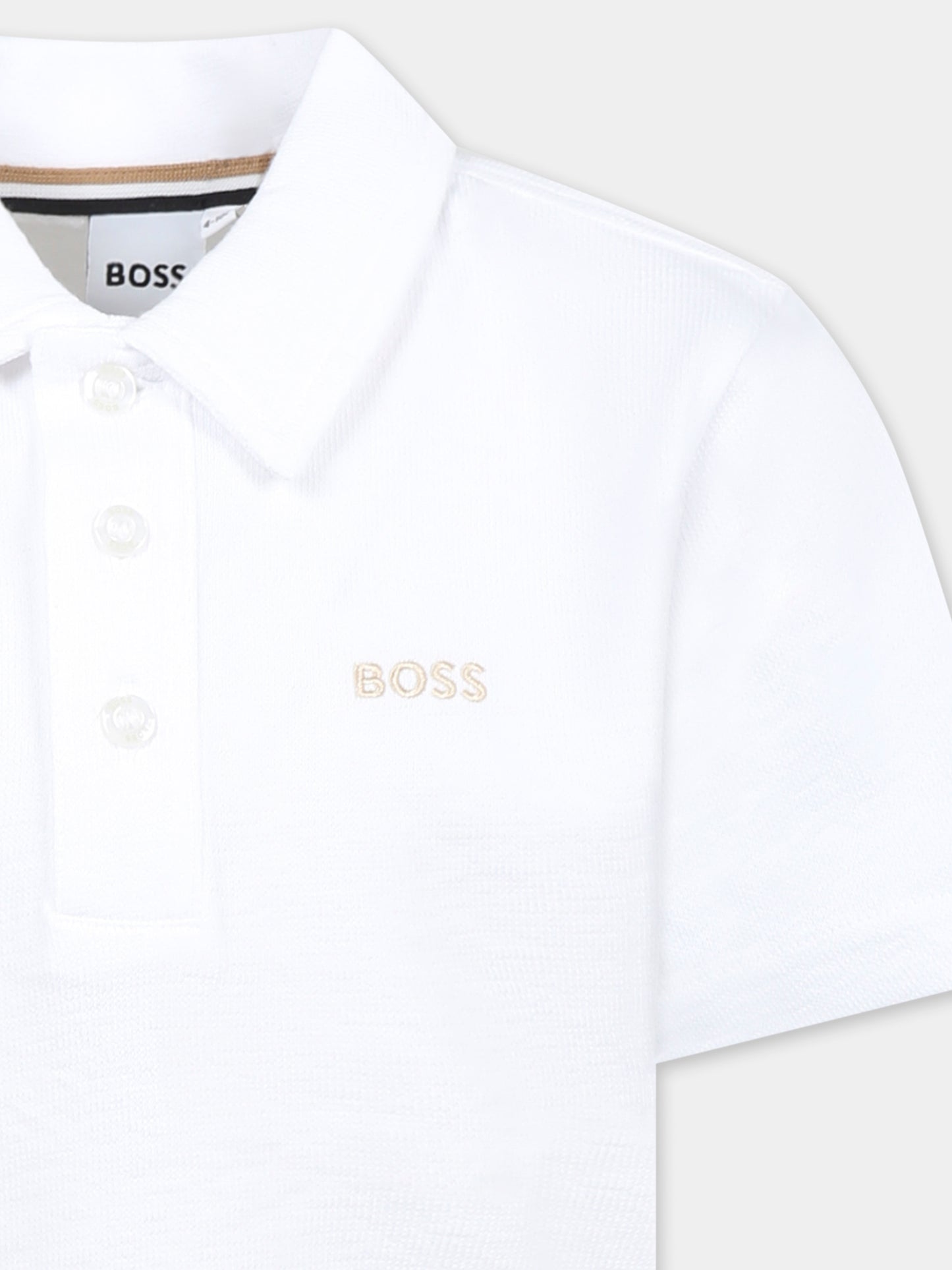 Polo bianca per bambino con logo,Boss,J52017 10P