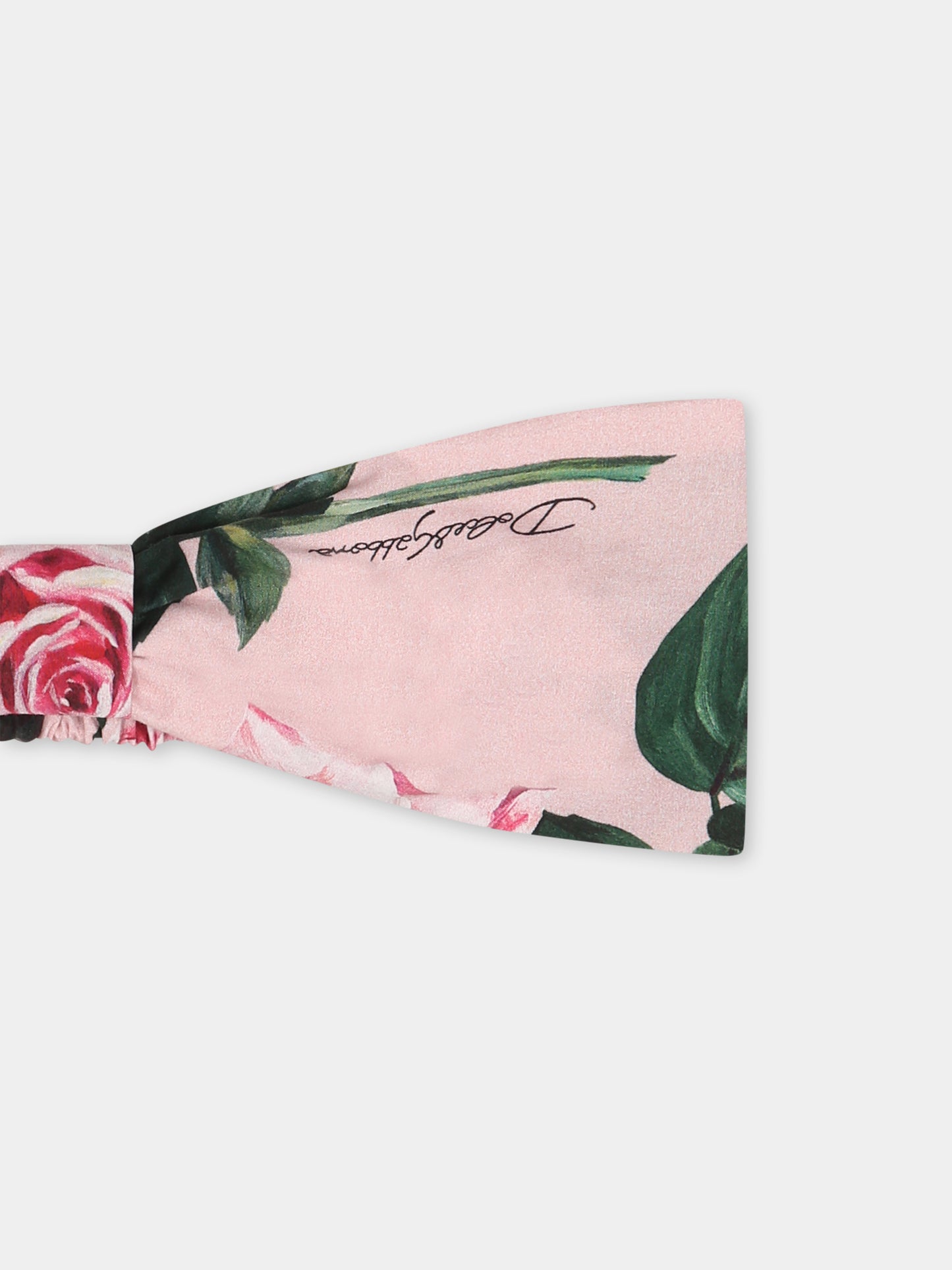 Pink headband for baby girl with rose print