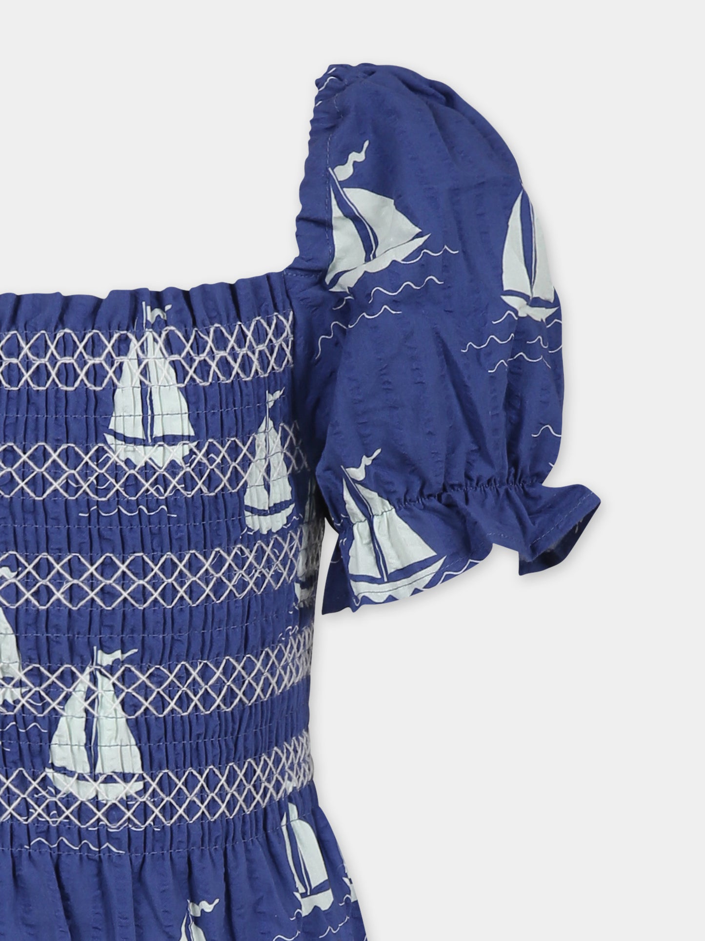 Vestito blu per bambina con barche a vela all over,Mini Rodini,2525011660