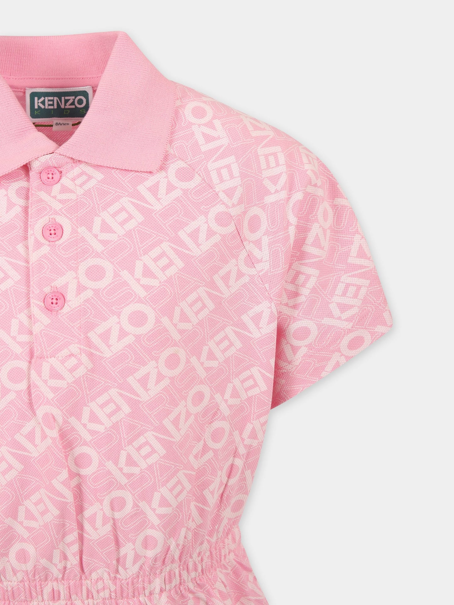 Vestito rosa per bambina con logo all over,Kenzo Kids,K61032 465