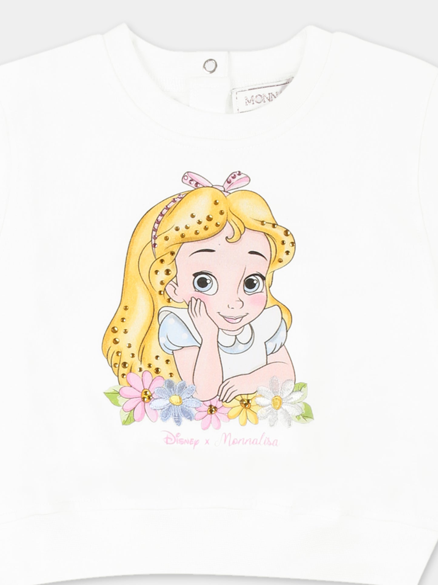 Felpa bianca per neonata con Alice nel Pase delle Meraviglie,Monnalisa,39E609 5003 0099