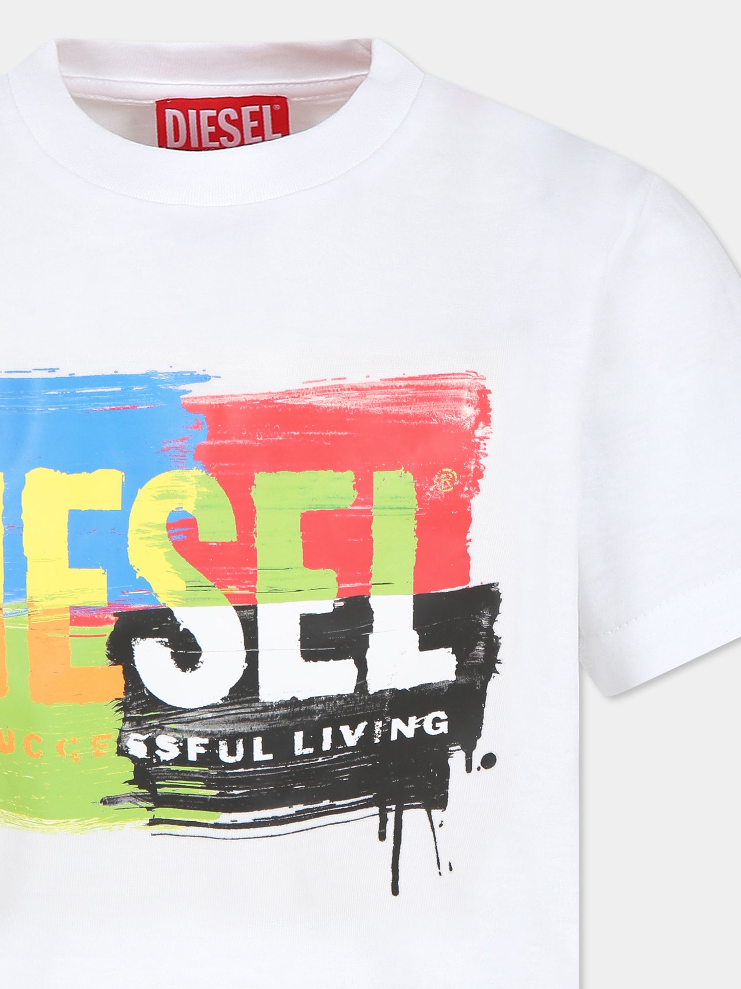 T-shirt bianca per bambino con logo,Diesel,J01776 00YI9 K100