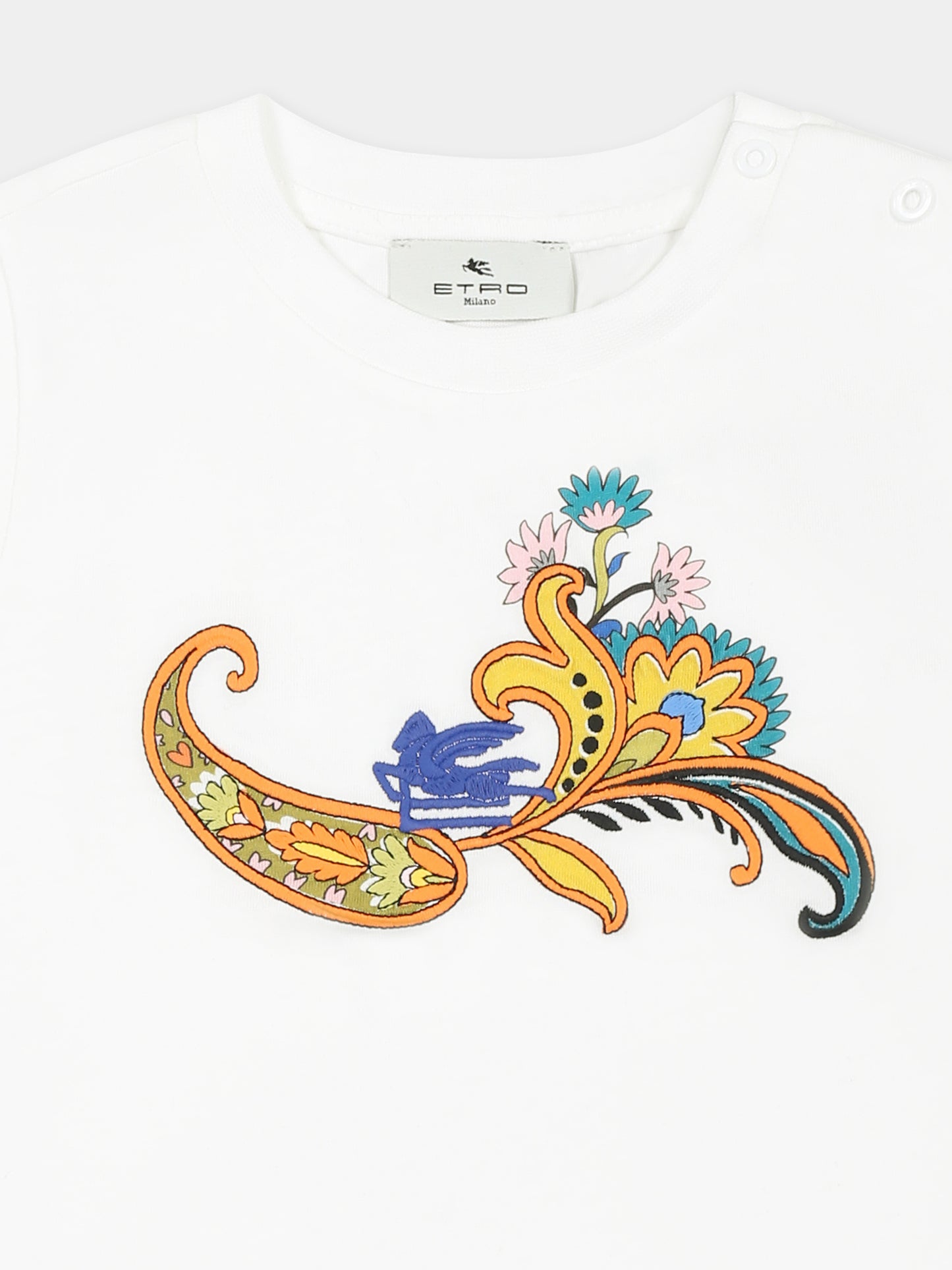 T-shirt bianca per neonata con motivo floreale,Etro,GW8031 Z2081 177