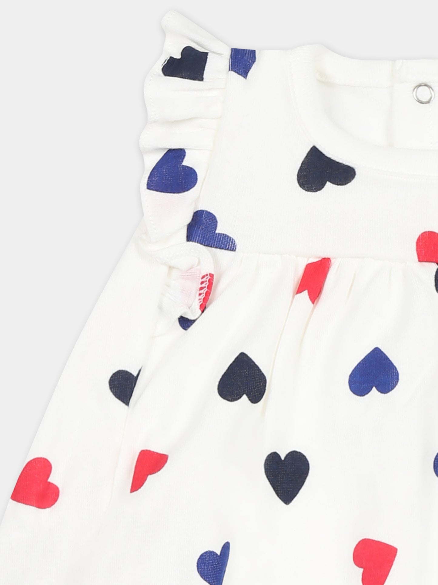 Vestito bianco per neonata con cuori,Petit Bateau,A0CH1 MARSHMALLOW/MULTICO 01