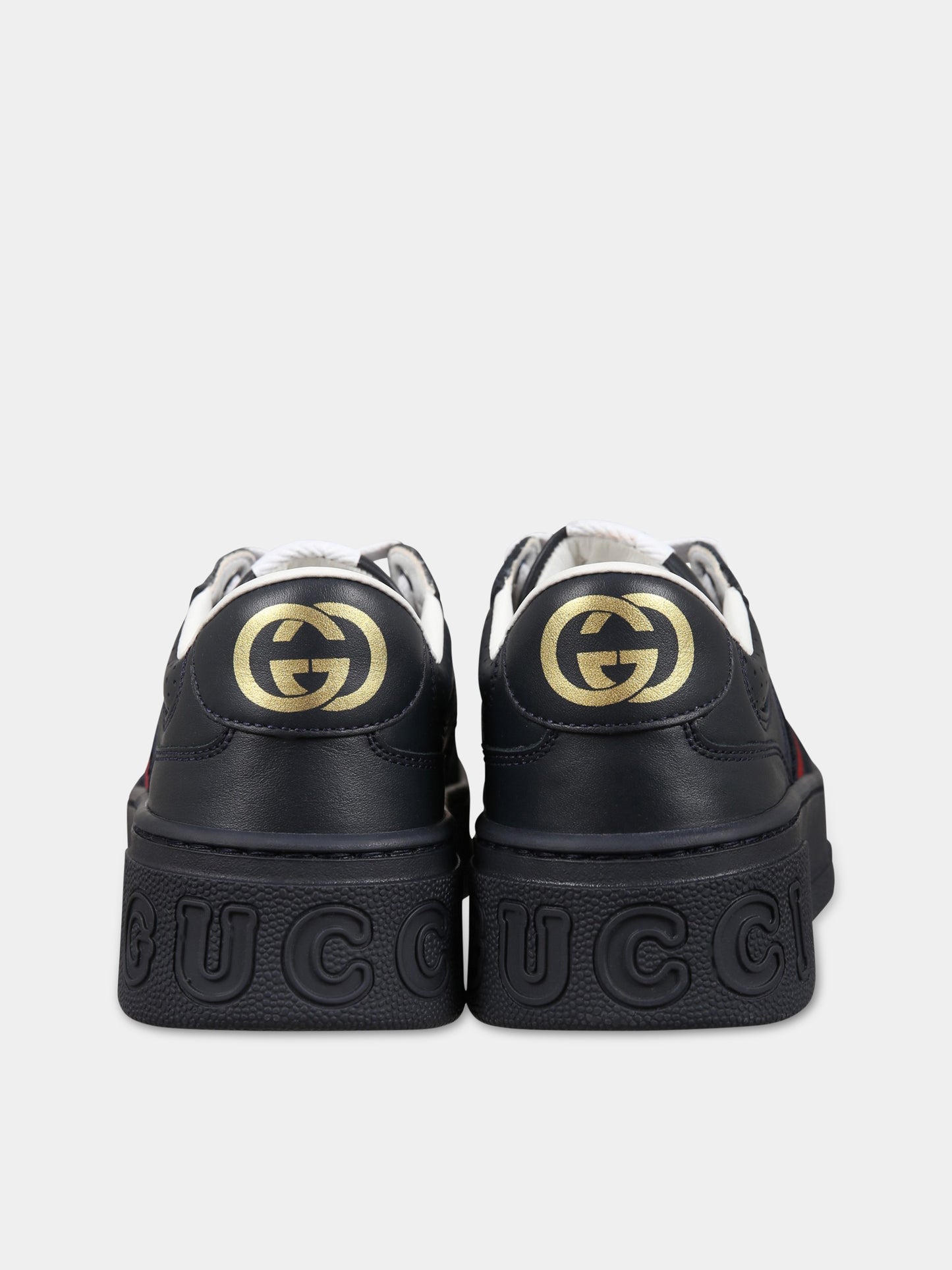 Sneakers blu per bambino con nastro web e iconico logo,Gucci Kids,702916 UPG10 4055