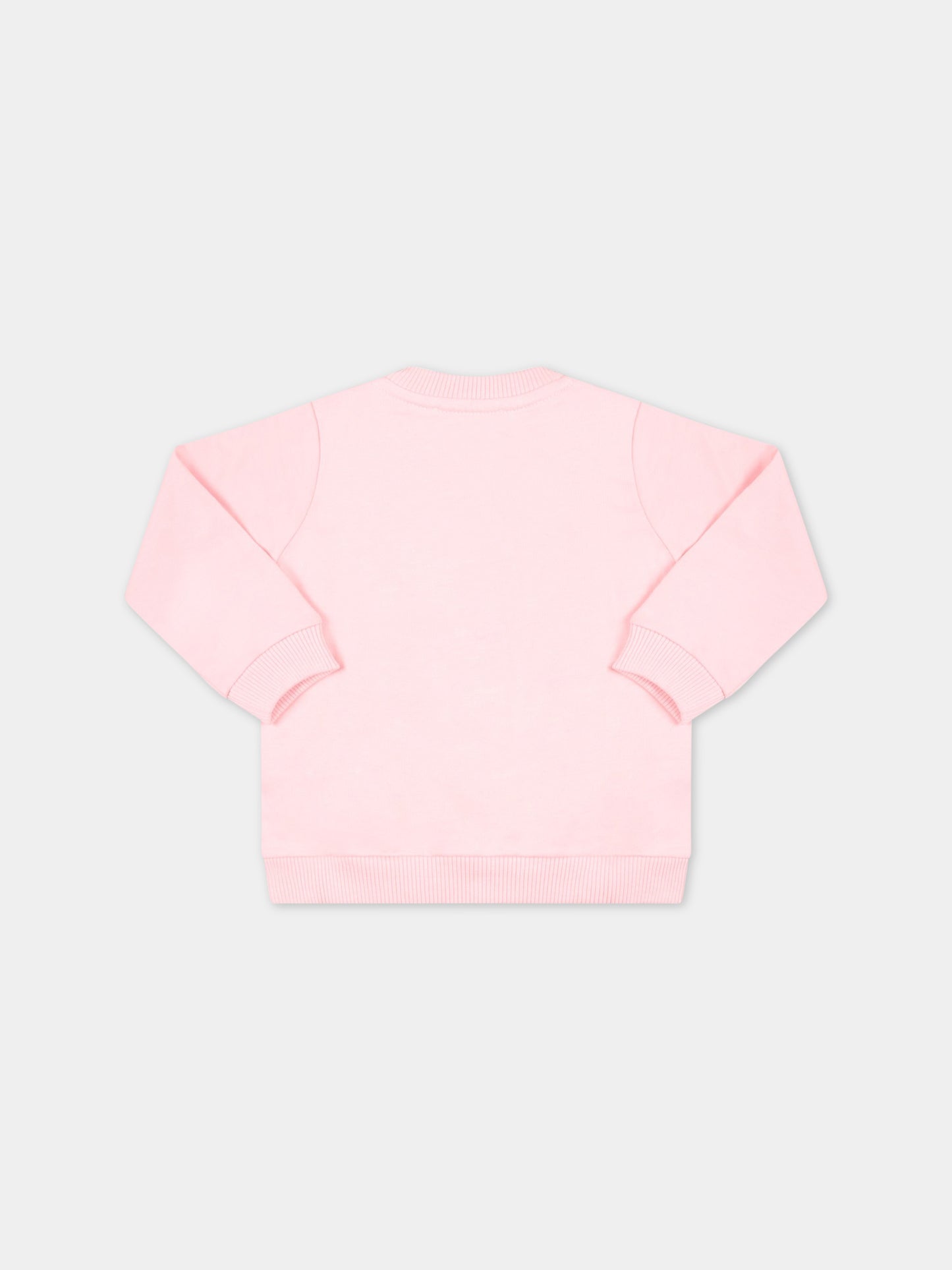 Felpa rosa per neonata con Teddy Bear e logo bianco,Moschino Kids,MMF04Q LCA19 50209