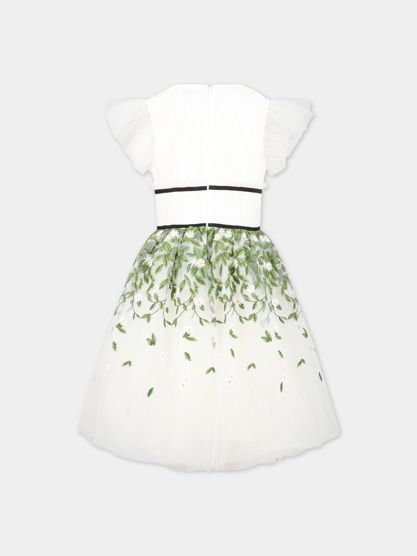 Vestito bianco per bambina con fiori e foglie,Monnalisa,71A912 1912 0123