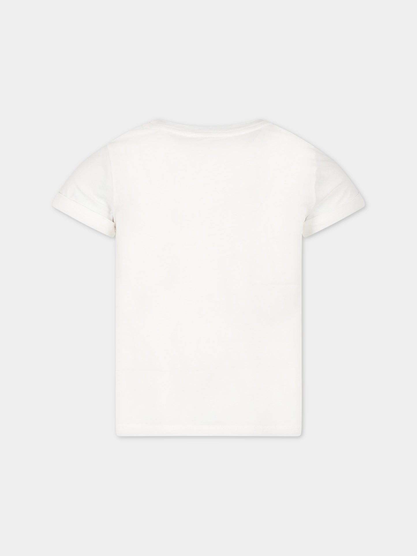 T-shirt bianca per bambina con logo avorio,Chloé Kids,C15E03 117