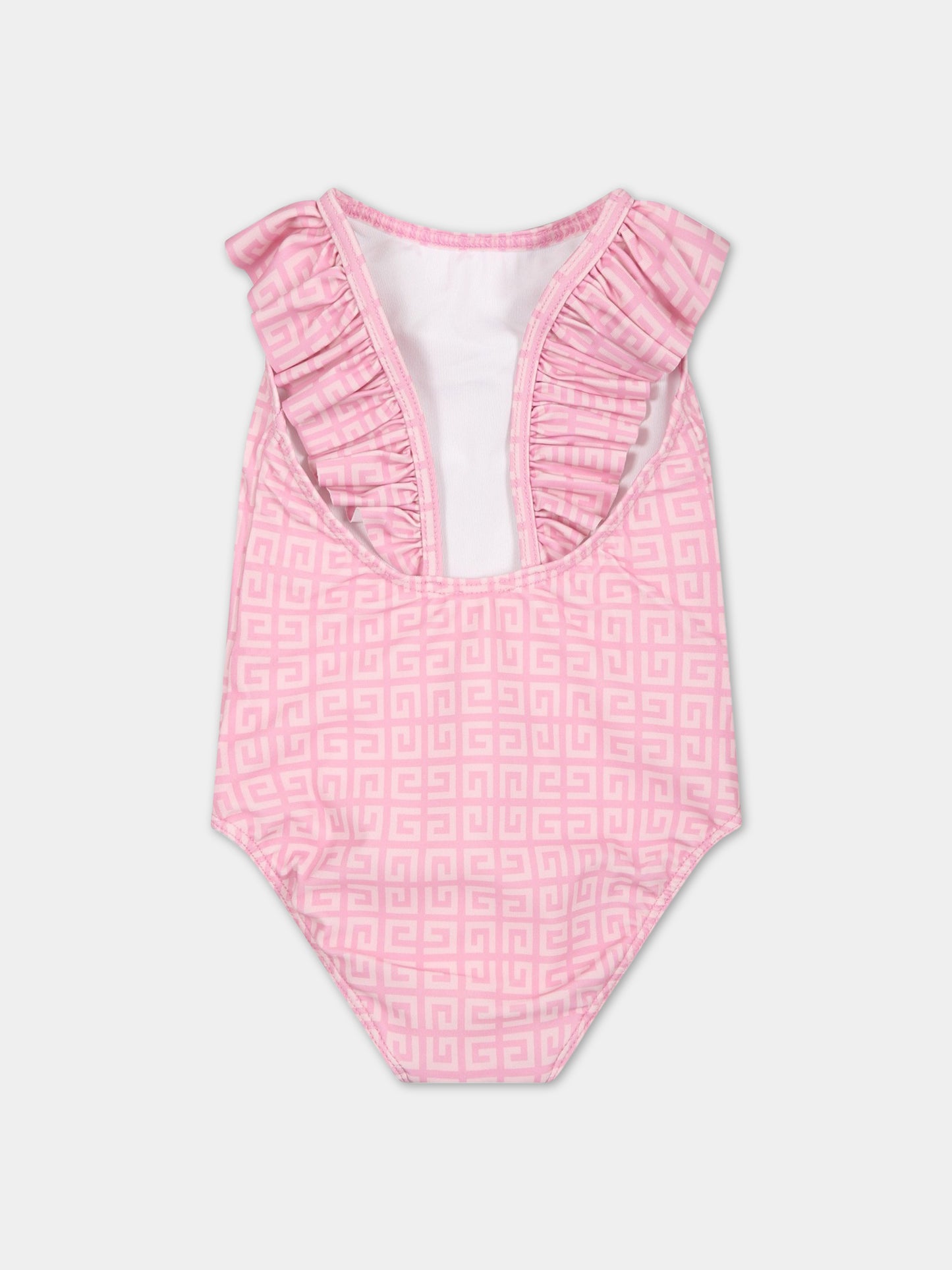 Costume rosa intero per neonata con iconico monogramma all-over,Givenchy Kids,H00063 Z40
