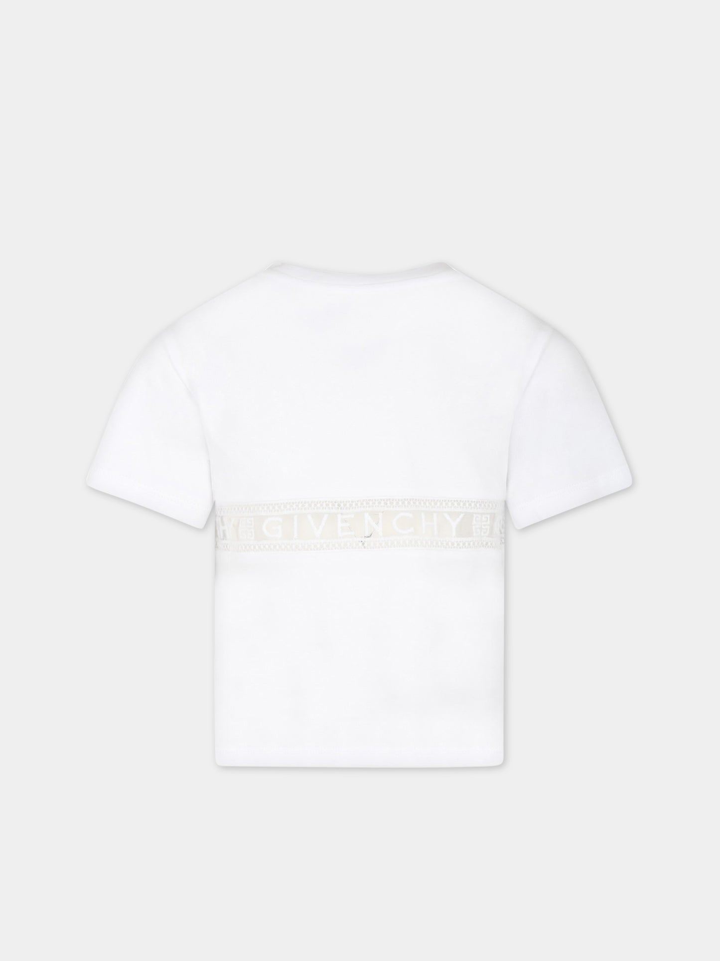 T-shirt bianca per bambina con banda logata,Givenchy Kids,H15297 10P