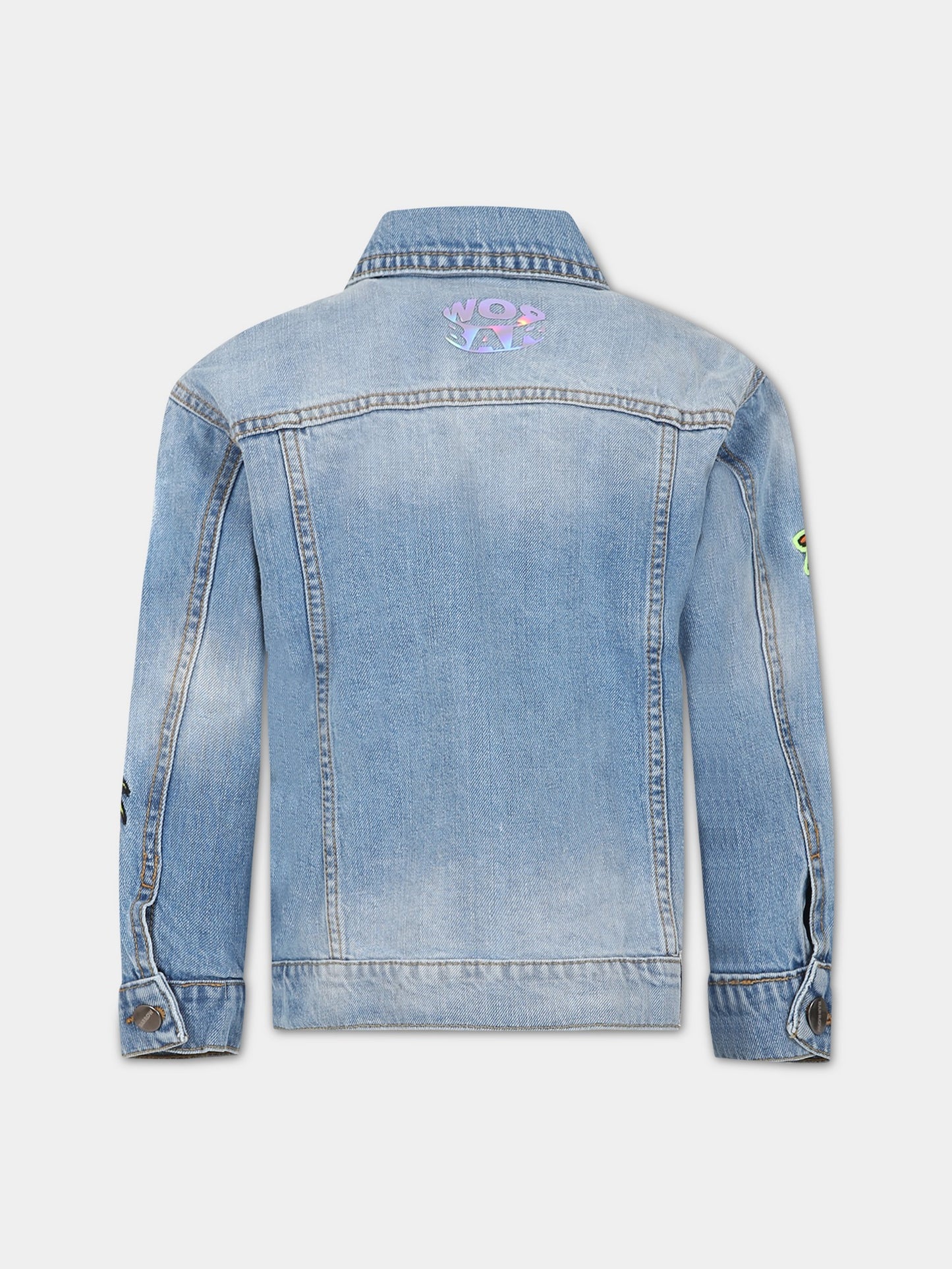 Giubbotto celeste per bambini con iconico smile e patch,Barrow,032949 200