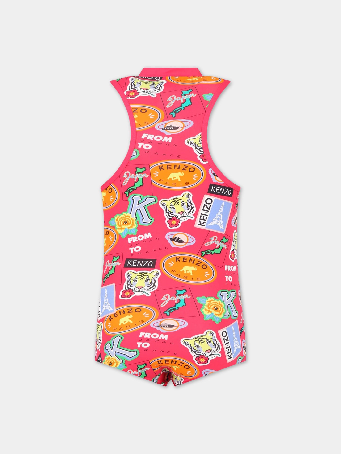Costume fucsia per bambina con tigre e logo,Kenzo Kids,K10065 491