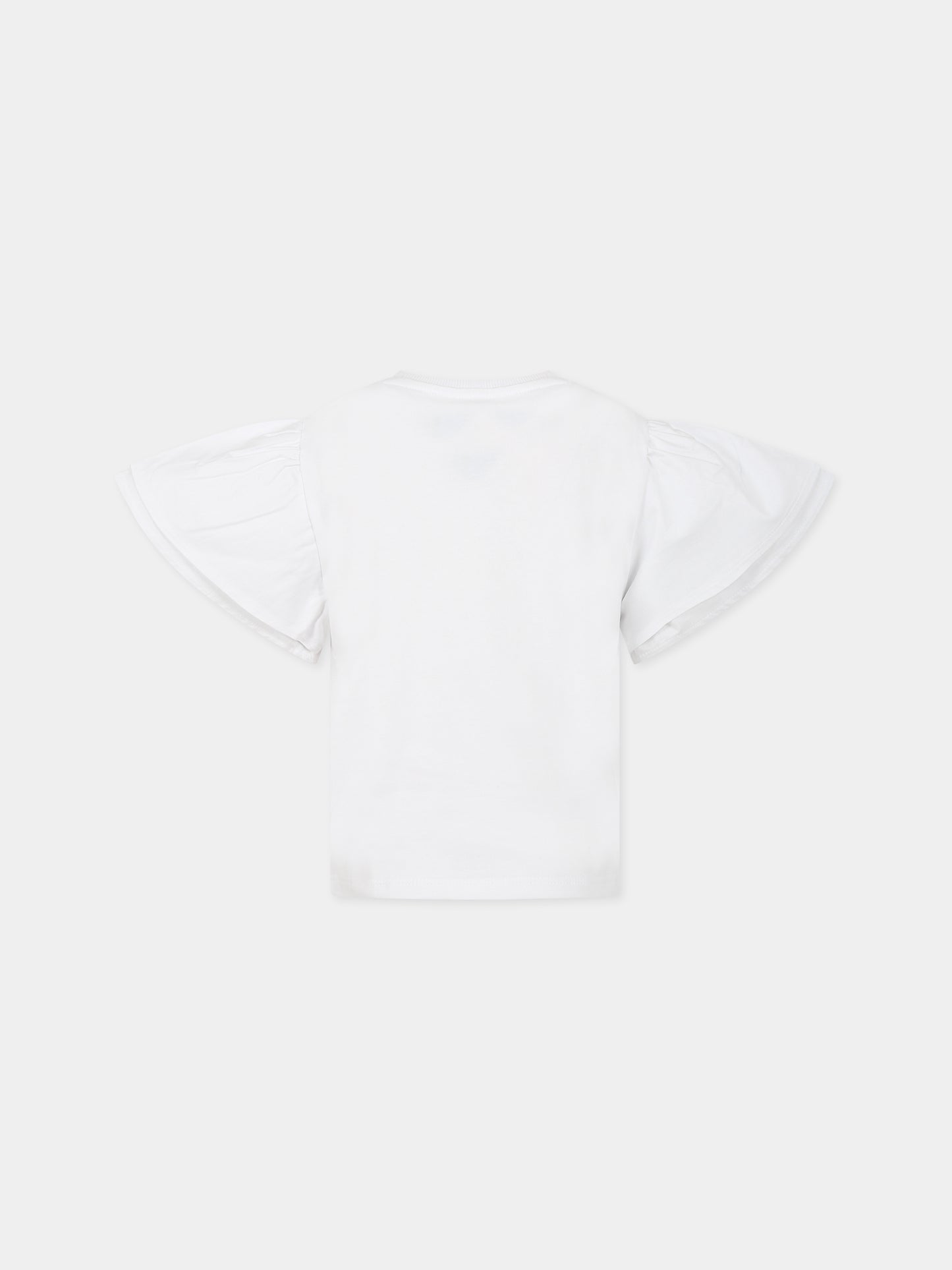 T-shirt bianca per bambina con stampa fiori e logo,Kenzo Kids,K15627 10P
