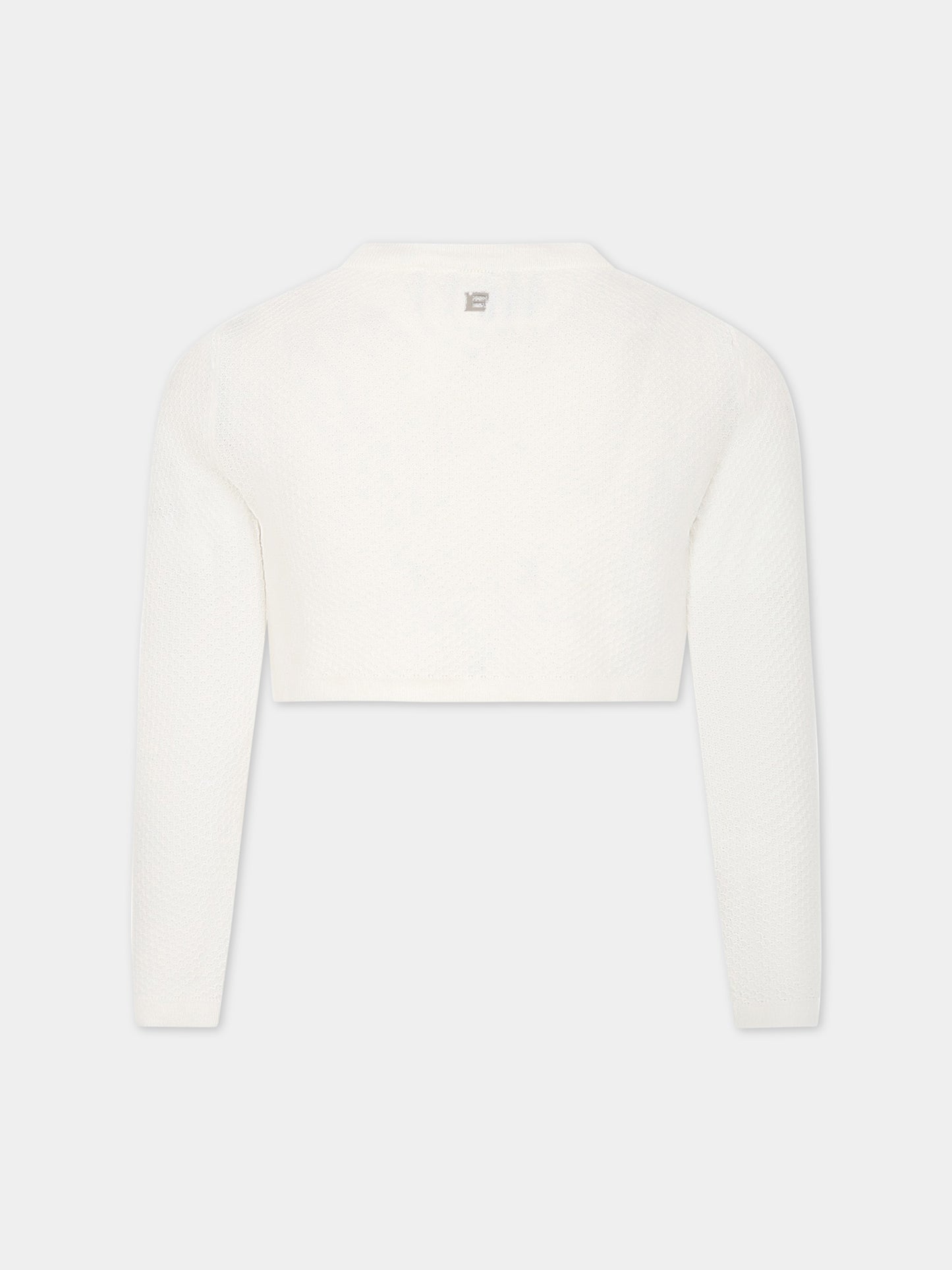 Cardigan bianco per bambina con logo,Ermanno Scervino Junior,SFMA024C FL28 0000