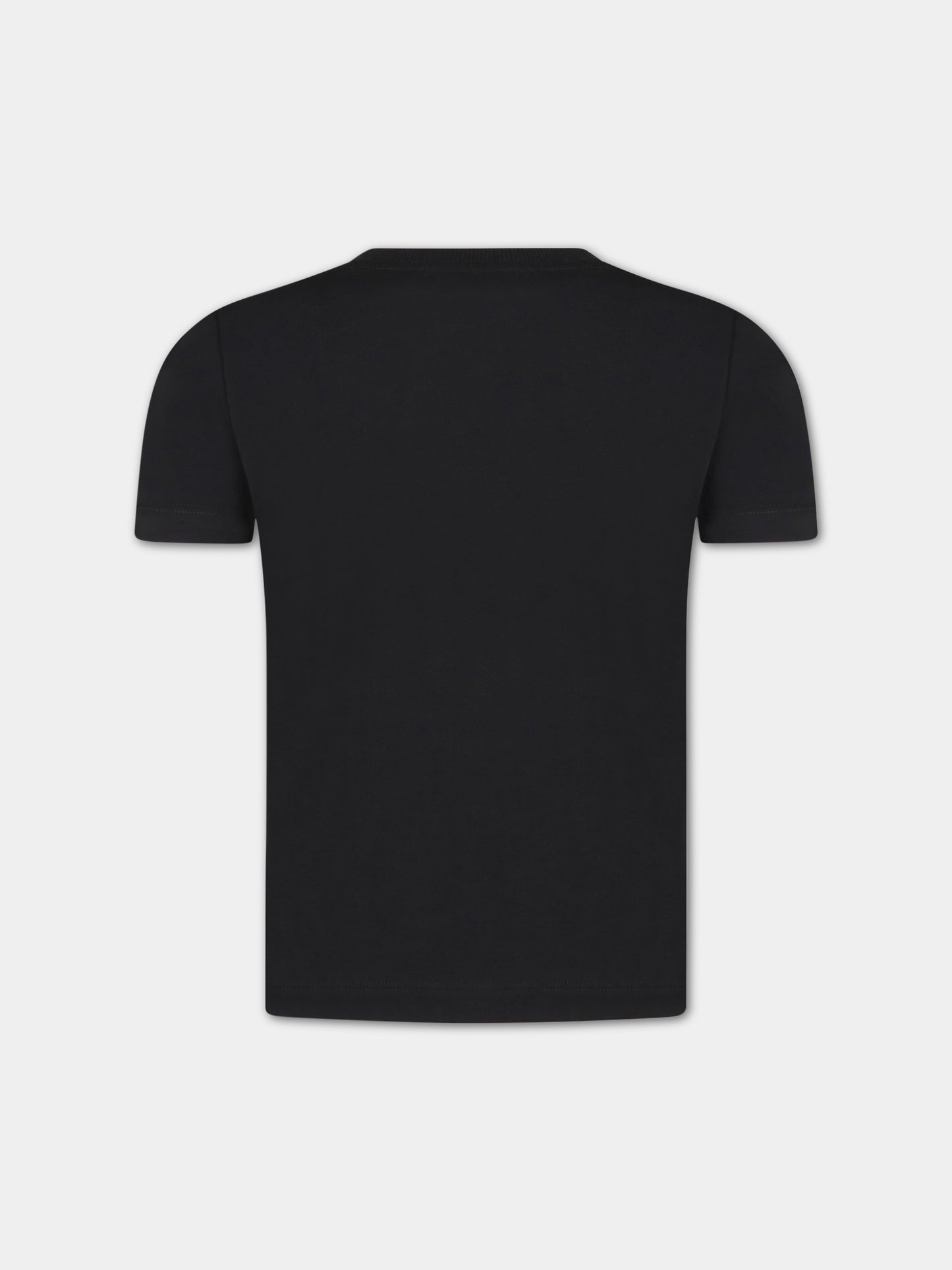 T-shirt nera per bambini con tre Teddy Bear e logo,Moschino Kids,HUM04B LAA23 60100