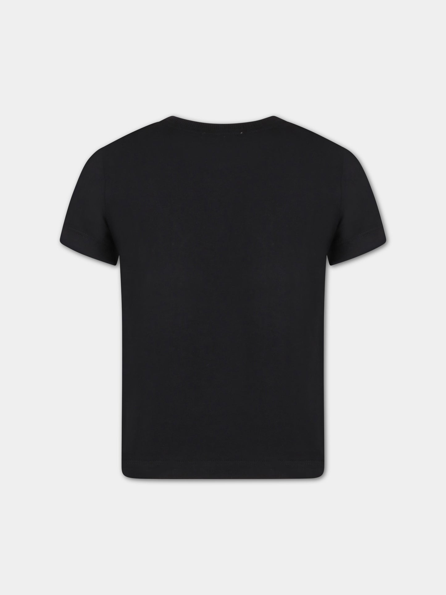 T-shirt nera per bambino con logo bianco,Moschino Kids,HWM03L LAA02 60100
