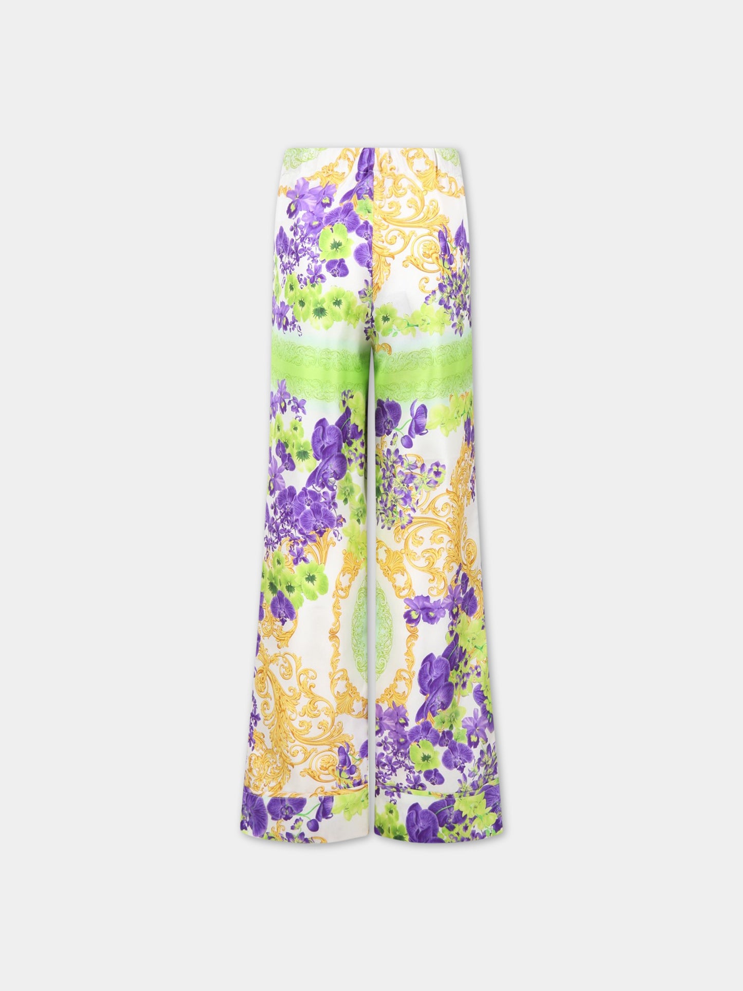 Pantaloni bianchi per bambina con stampa floreale,Versace,1003518 1A06469 5W270