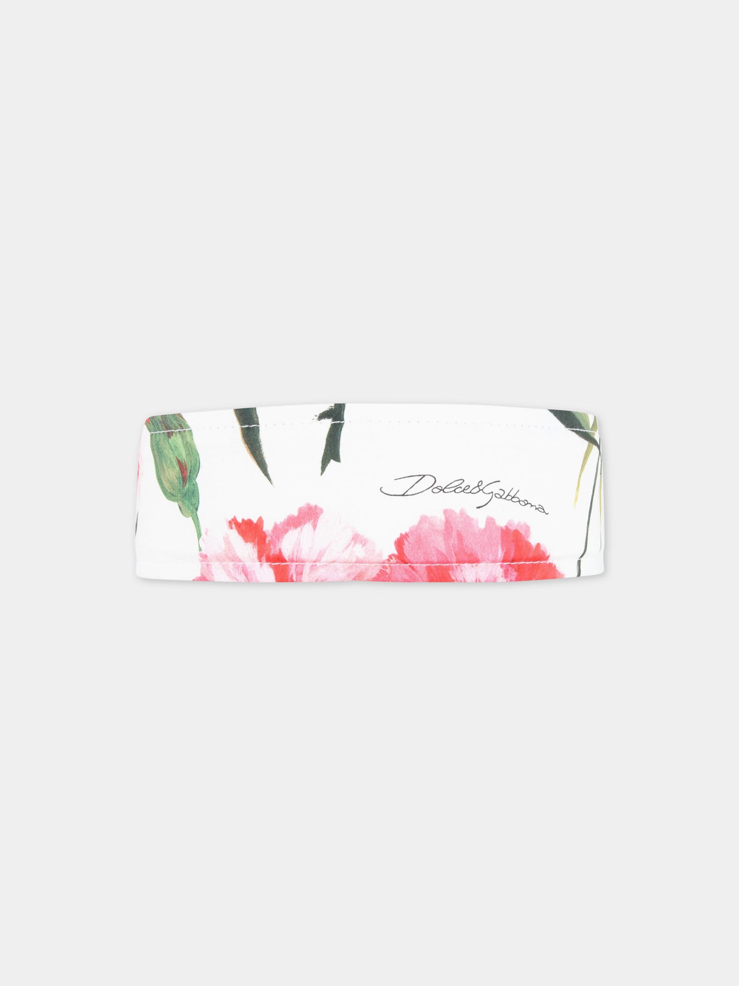Fascia bianca per capelli per bambina con garofani rosa,Dolce & Gabbana Kids,LB3L26 HS5O0 HA3VL