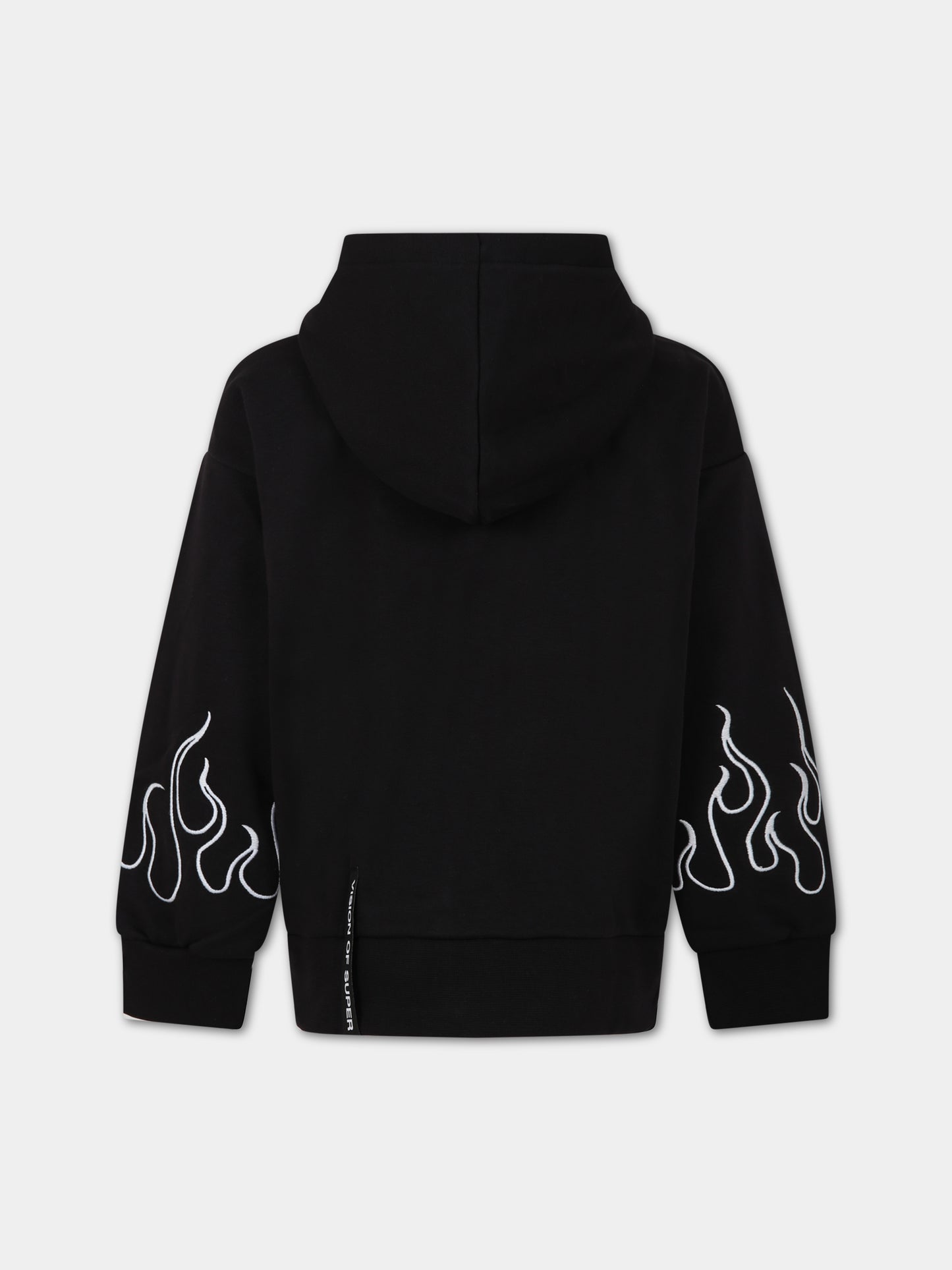 Felpa nera per bambino con fiamme e logo,Vision Of Super,MFV3100J BIANCO