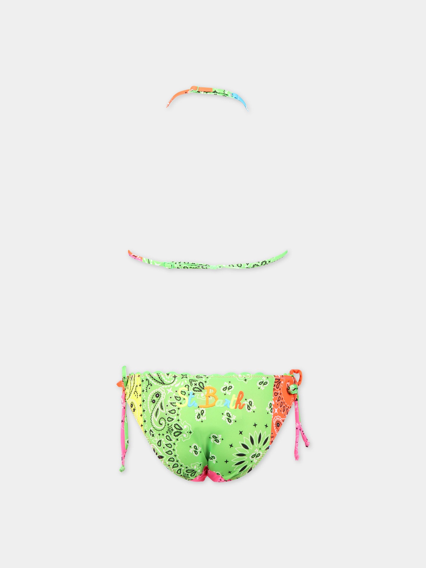 Bikini multicolor per bambina con stampa bandana e logo,Mc2 Saint Barth,HOLLY BANDANNA ROUND FLUO COL