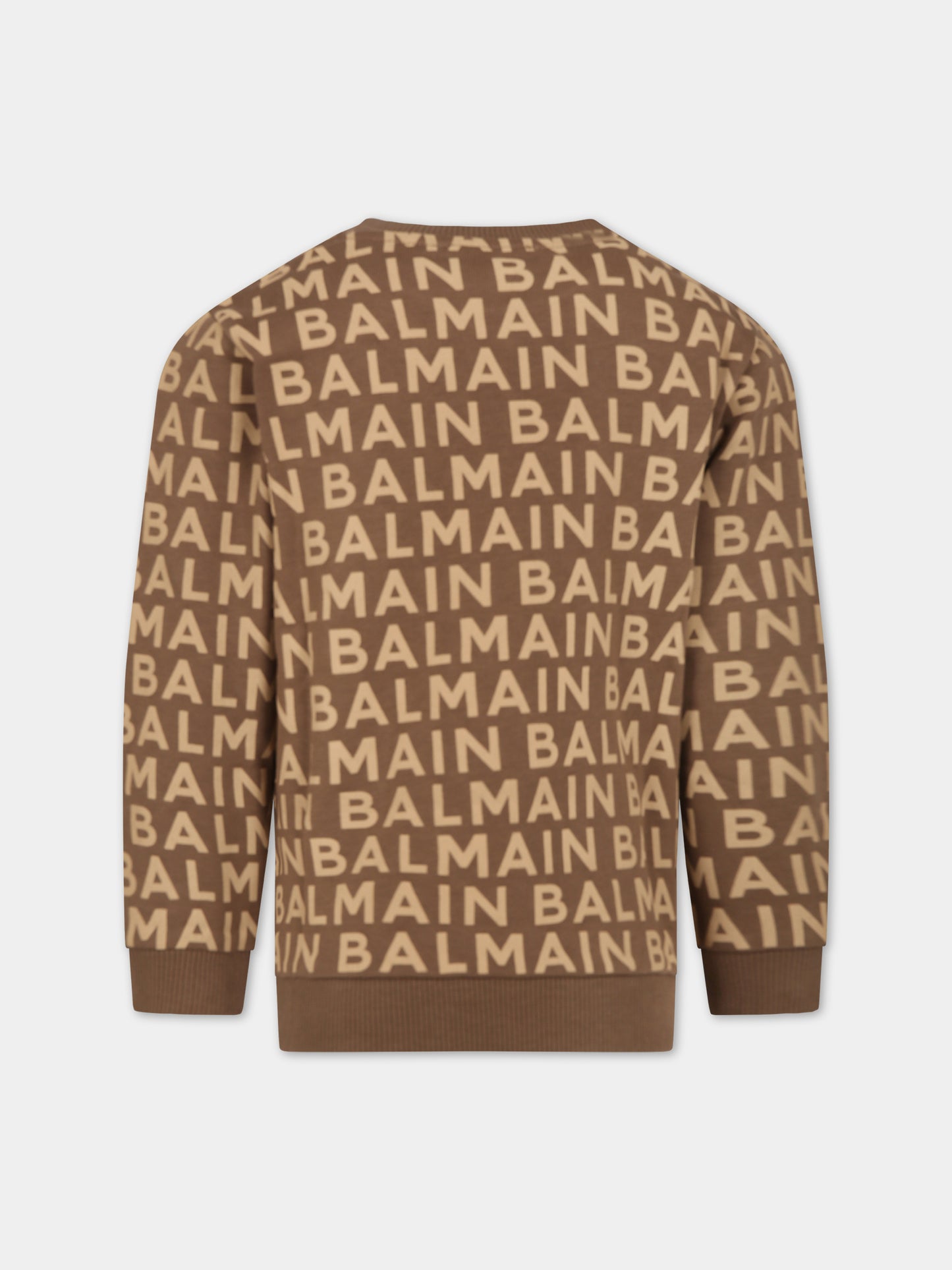 Felpa marrone per bambini con logo,Balmain Kids,BT4Q50 Z1558 343BI