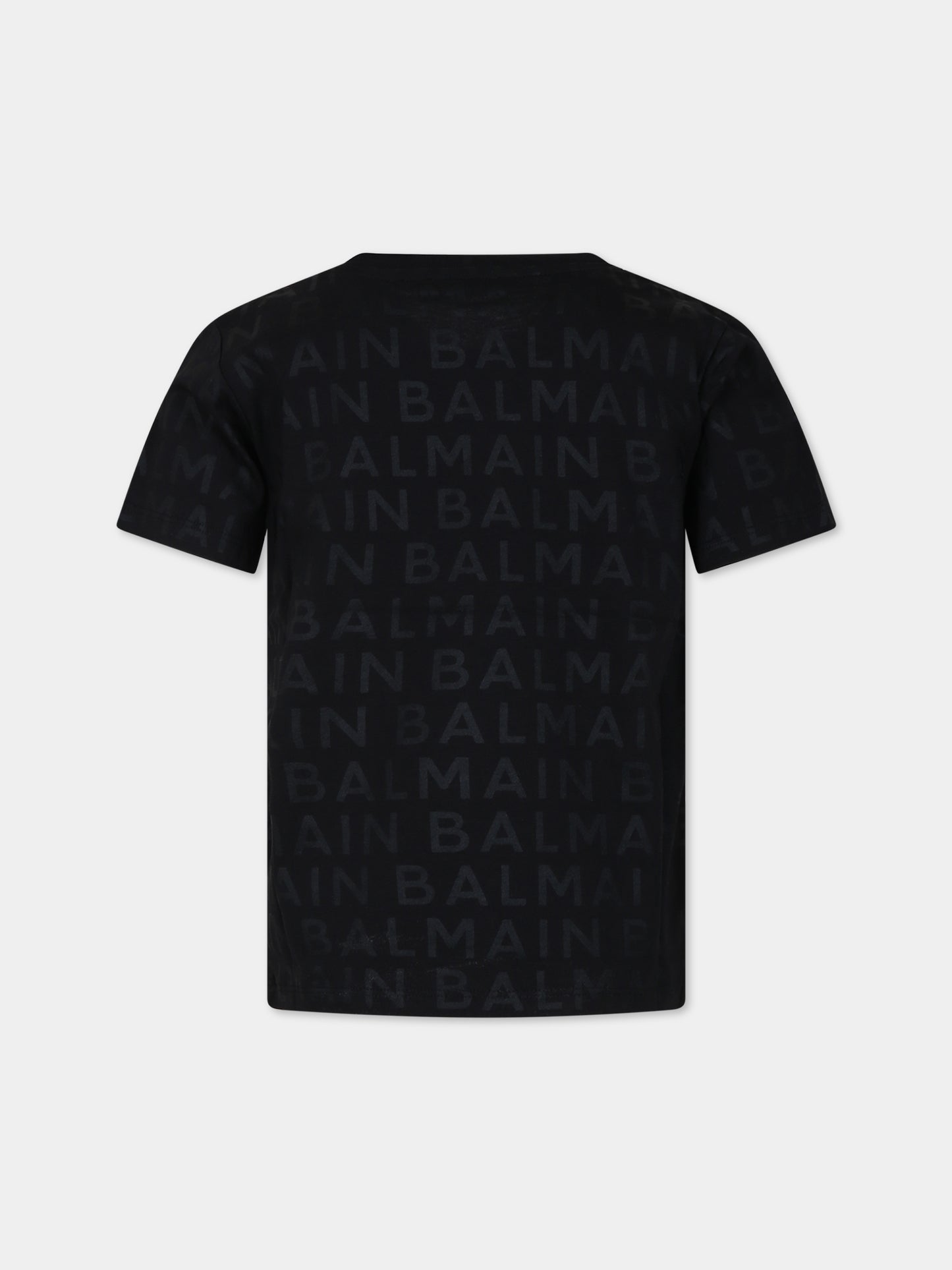 T-shirt nera per bambini con logo,Balmain Kids,BT8Q31 Z1523 930NE