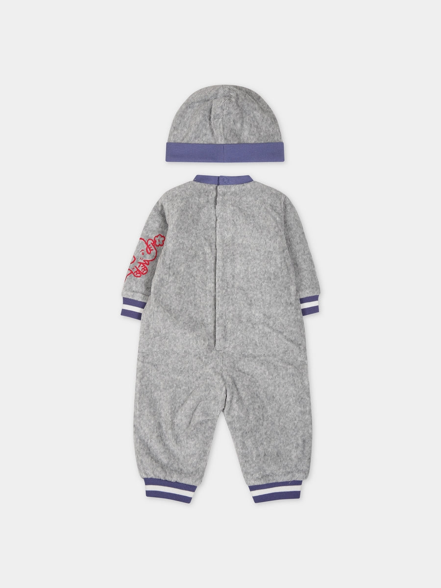 Set grigio per neonato con stampa e logo,Kenzo Kids,K98140 A03