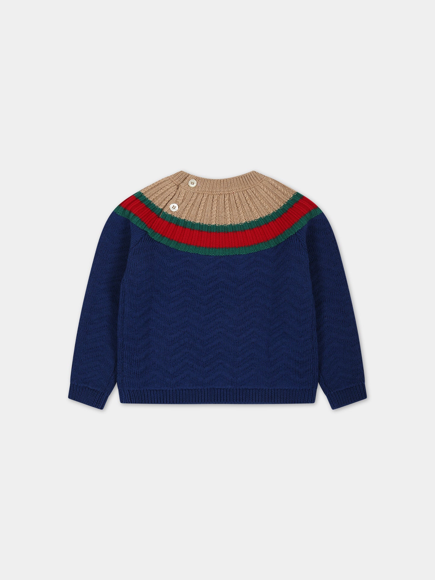 Maglione blu per neonato con dettaglio Web,Gucci Kids,739064 XKDA5 4670