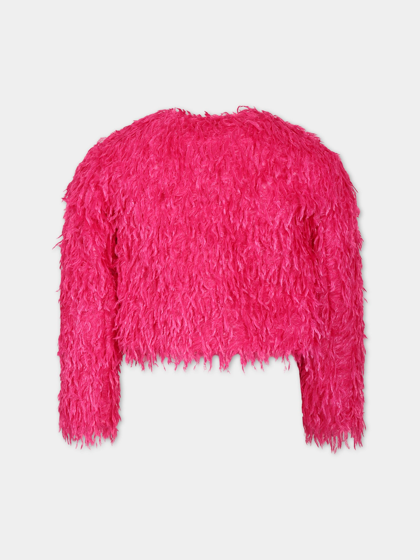 Ecopelliccia fucsia per bambina con piume,Monnalisa,71B102 2365 0097