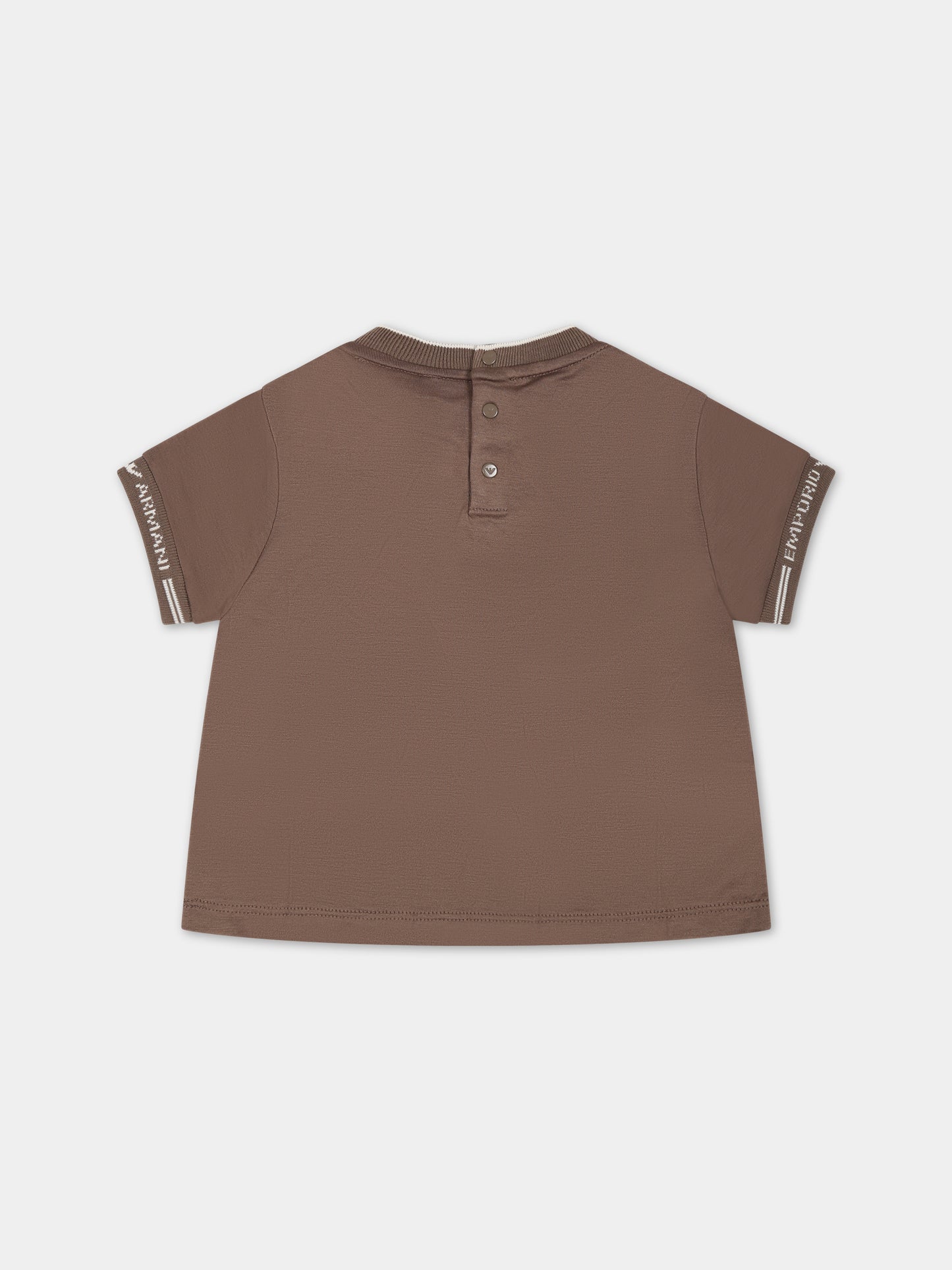 T-shirt marrone per neonato con logo,Armani Junior,6RHT87 1JUVZ 0488